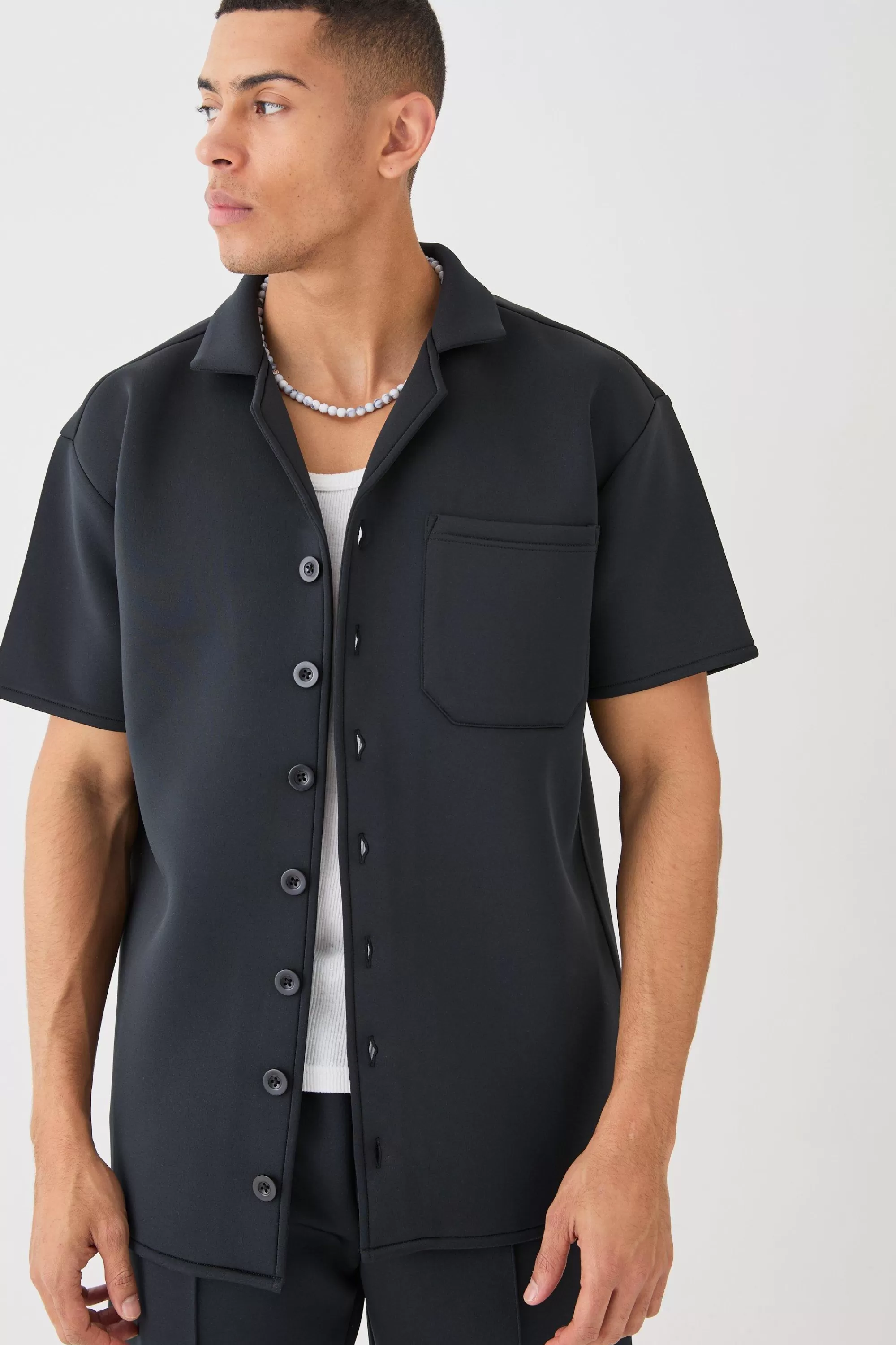 boohooMAN Bonded Scuba Oversized Shirt | UK