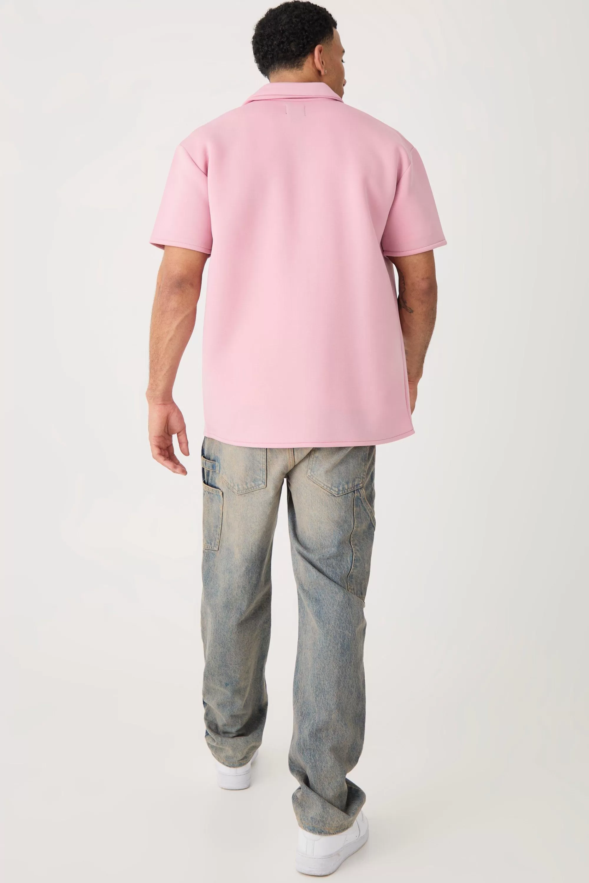 boohooMAN Bonded Scuba Oversized Shirt | UK