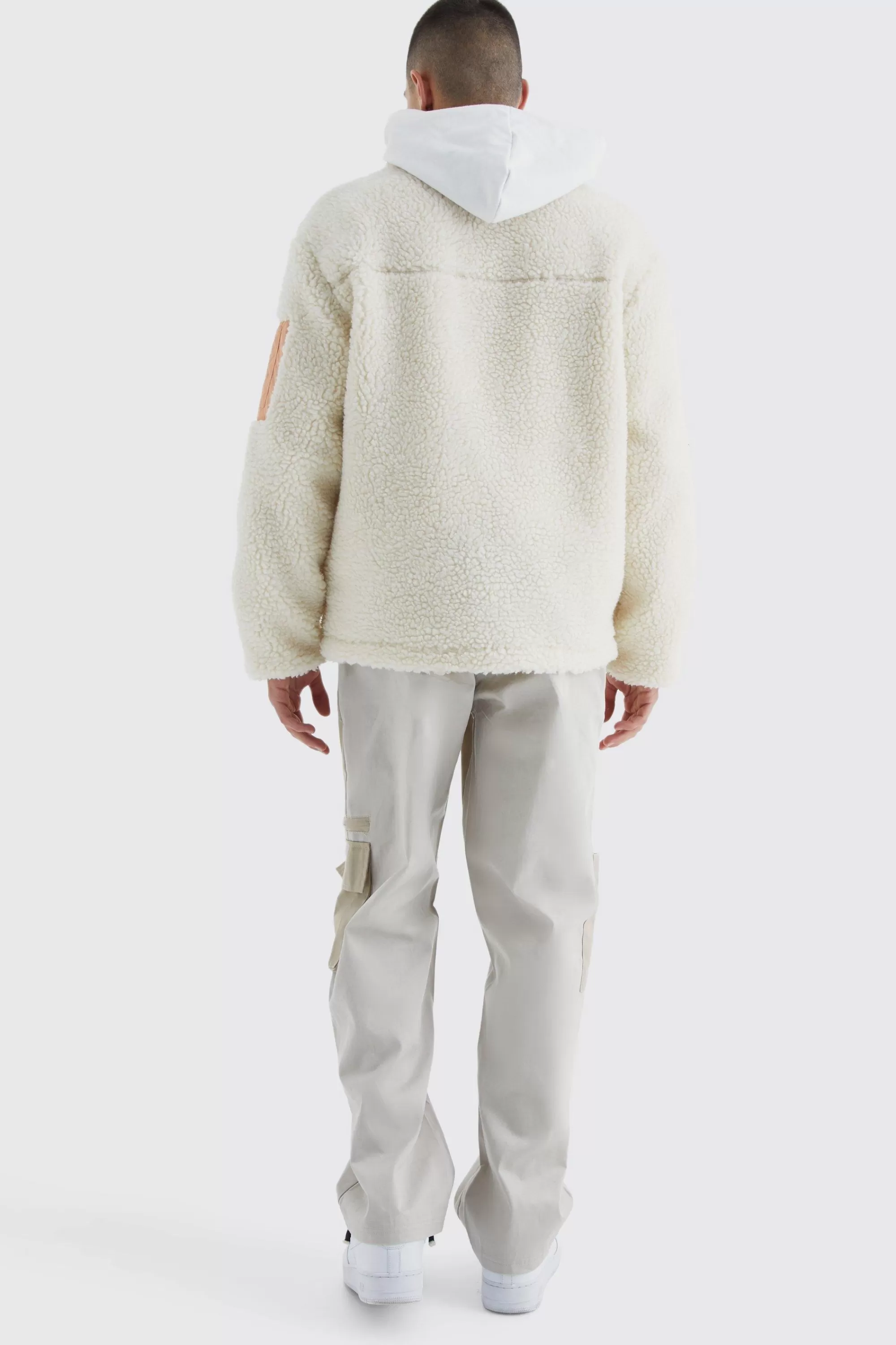 boohooMAN Borg & Nylon Mix Funnel Neck Jacket | UK