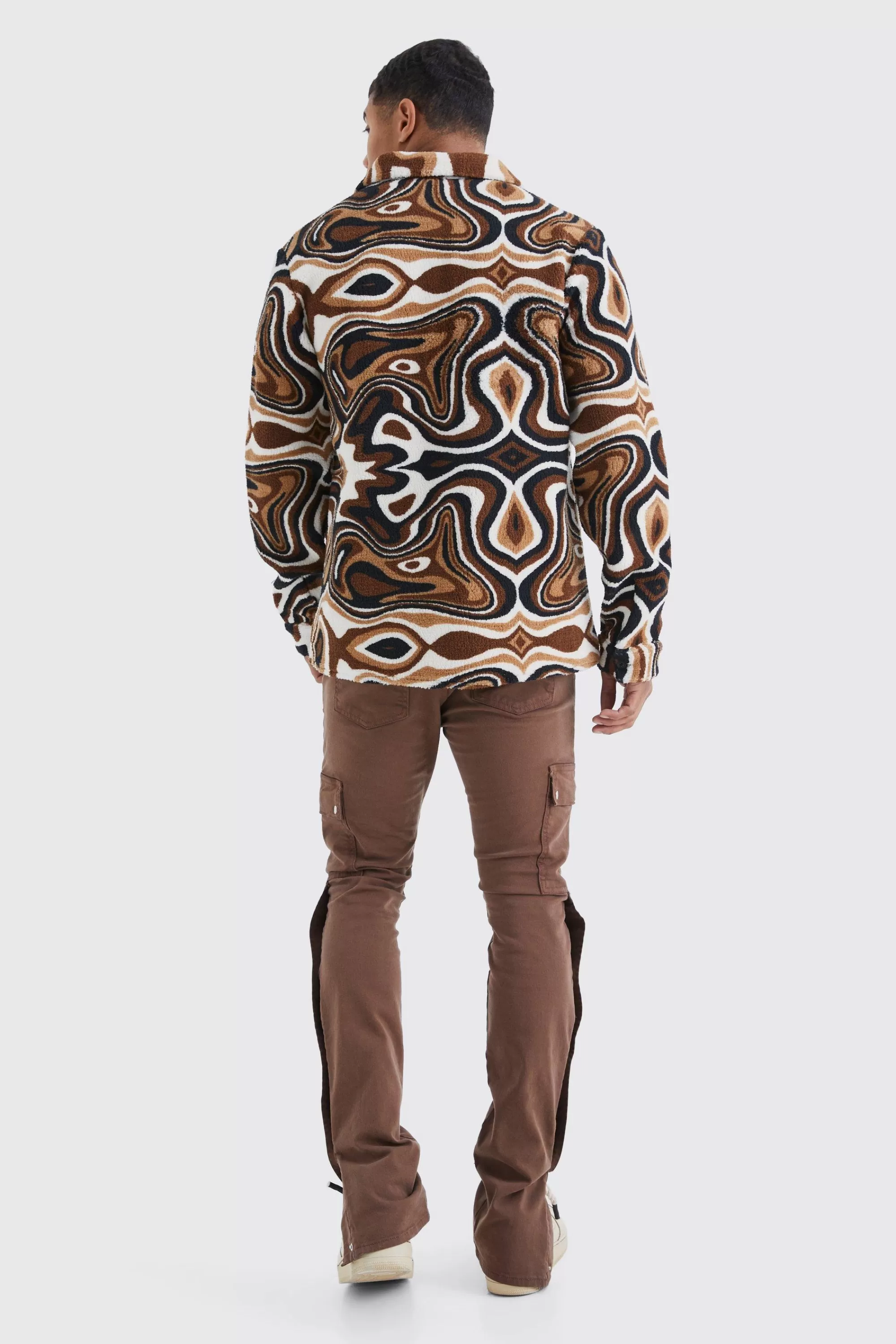 boohooMAN Borg Abstract Pocket Overshirt | UK