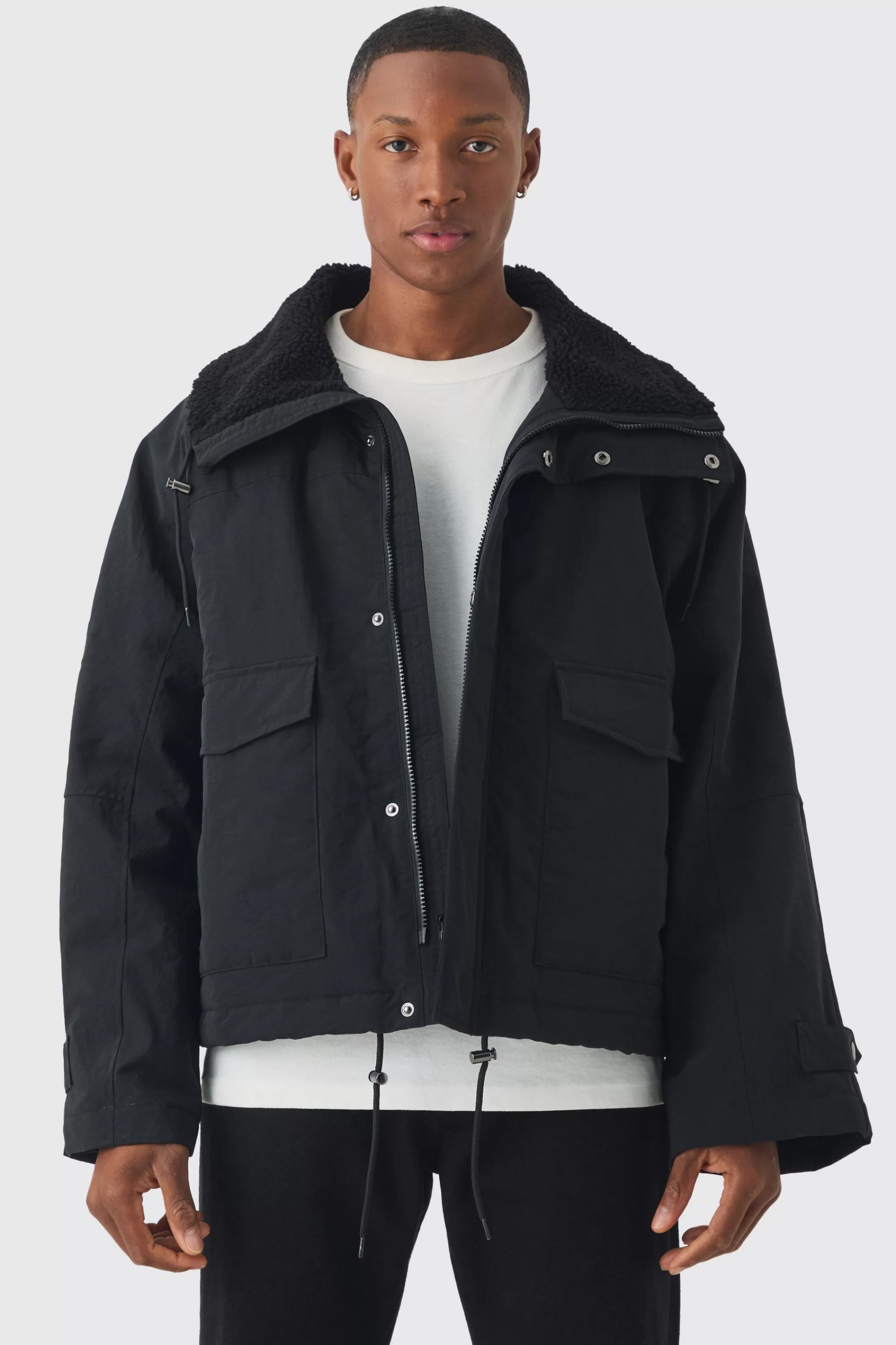 boohooMAN Borg Collar Parka In | UK