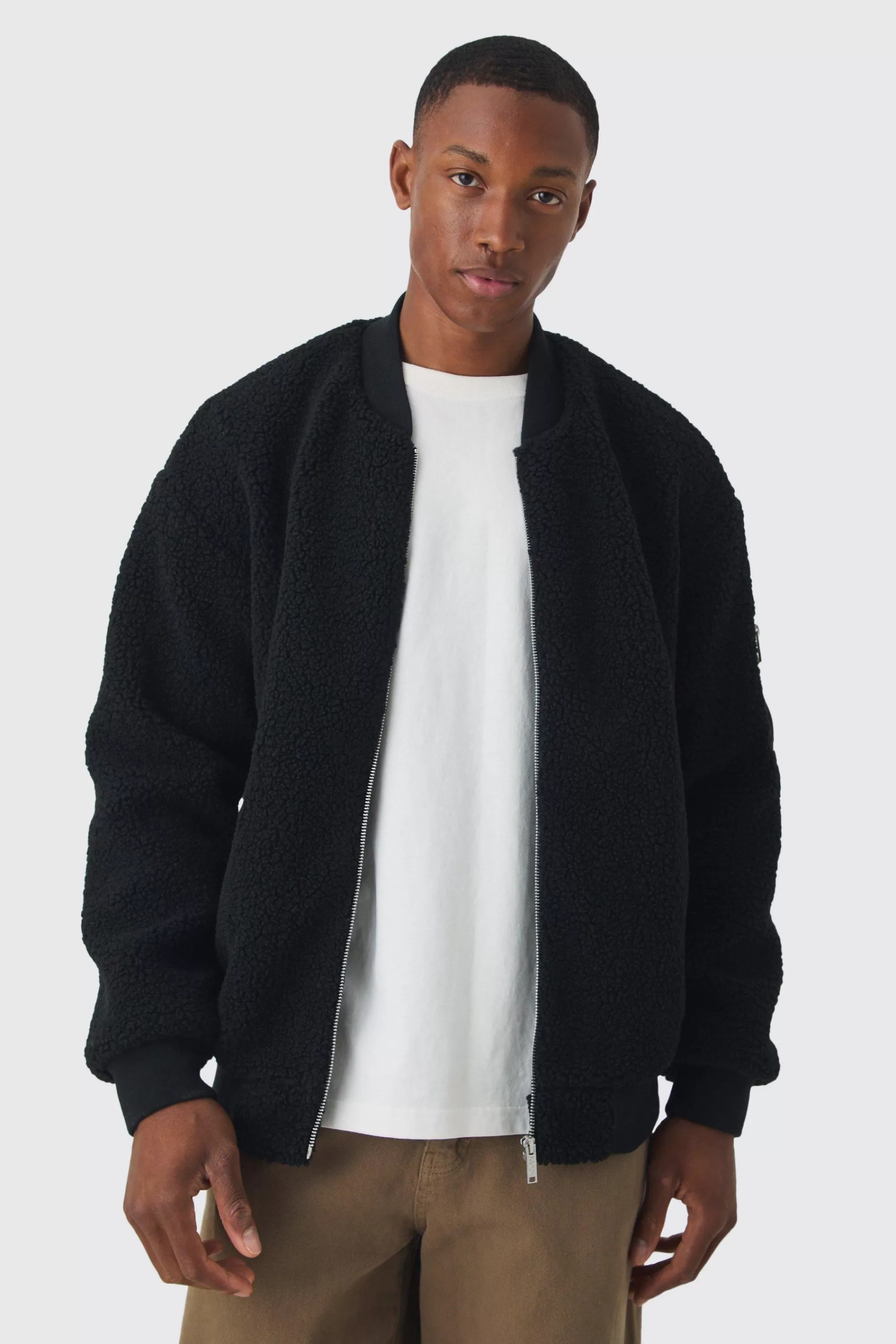 boohooMAN Borg Ma1 Bomber Jacket In | UK