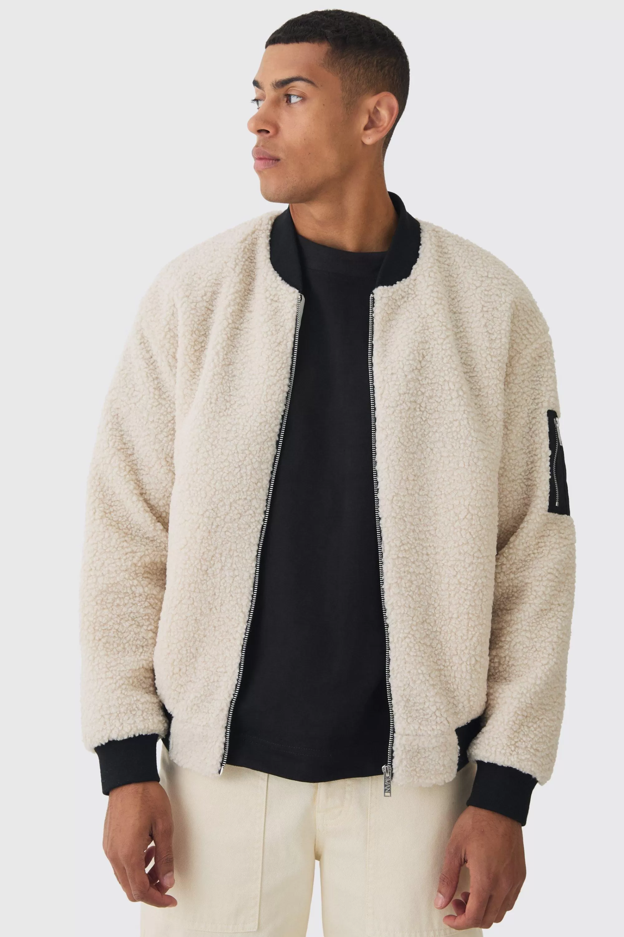 boohooMAN Borg Ma1 Bomber Jacket In | UK