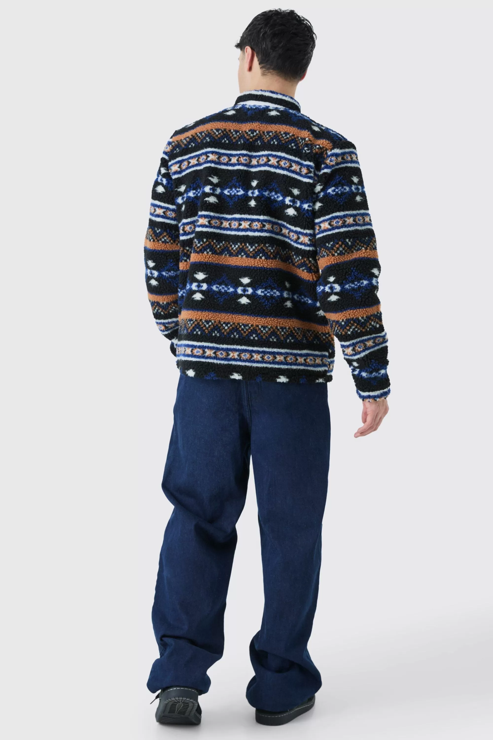 boohooMAN Borg Patch Pocket Aztec Overshirt | UK