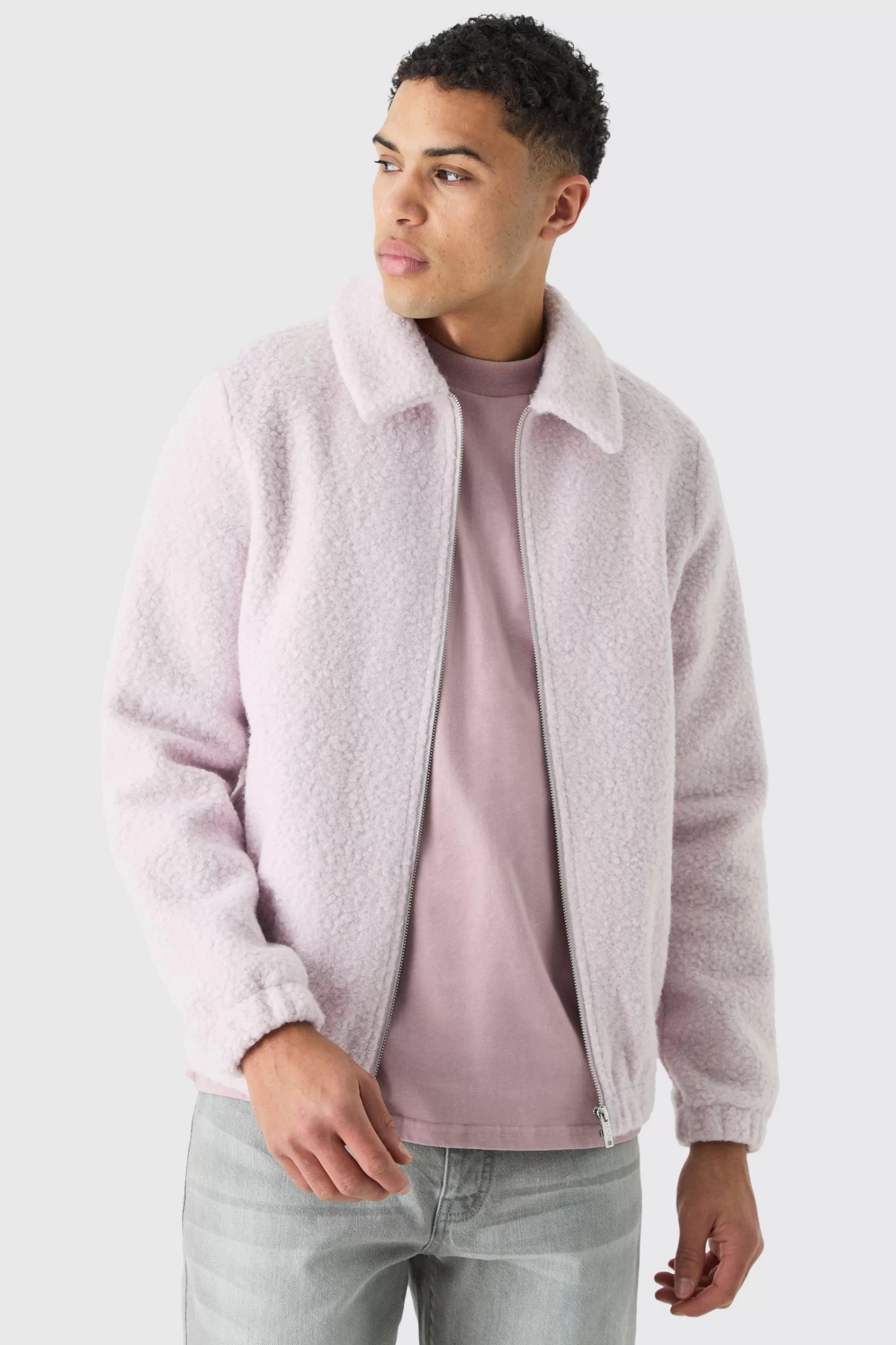 boohooMAN Boucle Borg Harrington Jacket | UK