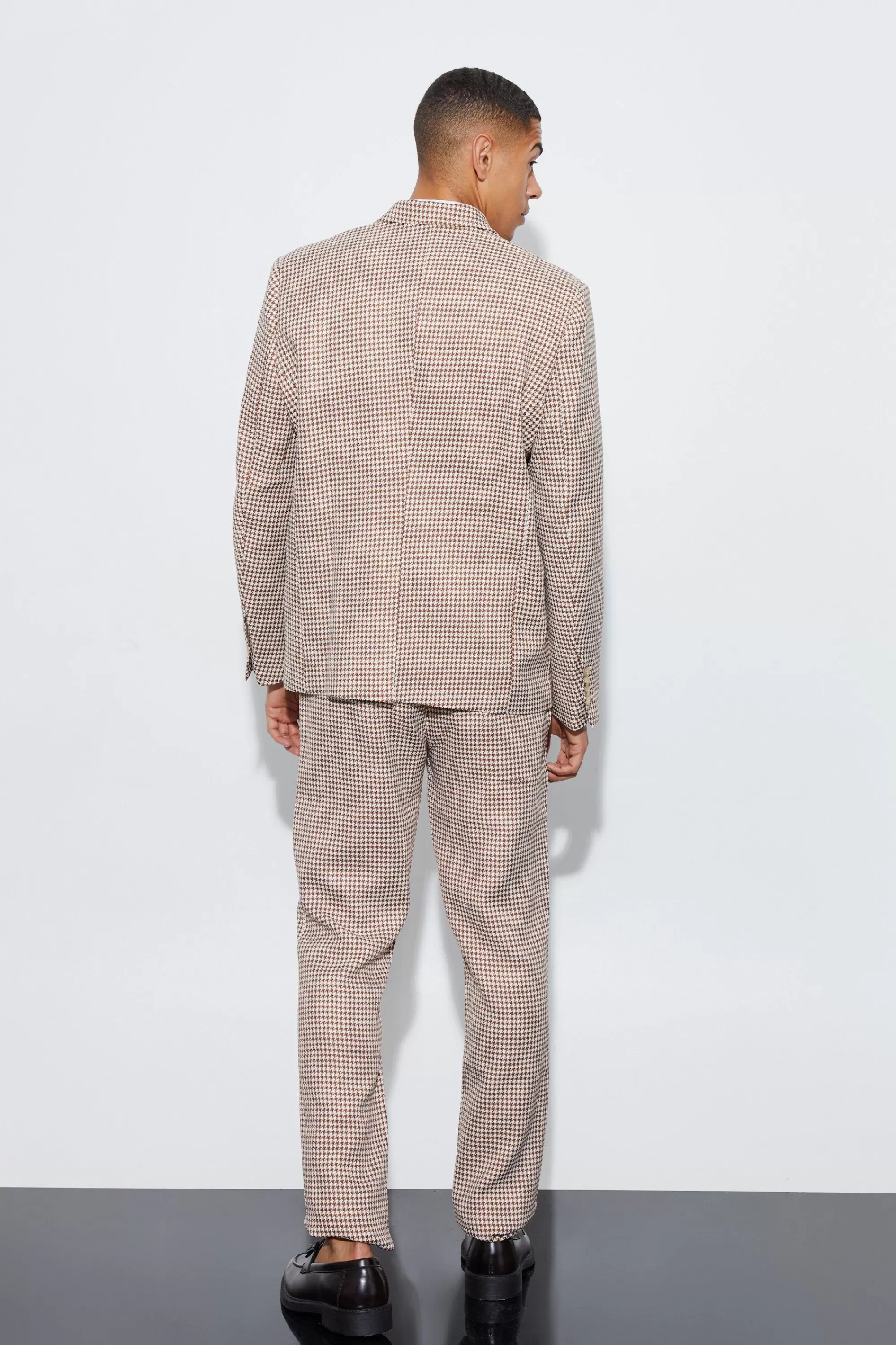 boohooMAN Boucle Houndstooth Oversized Blazer | UK