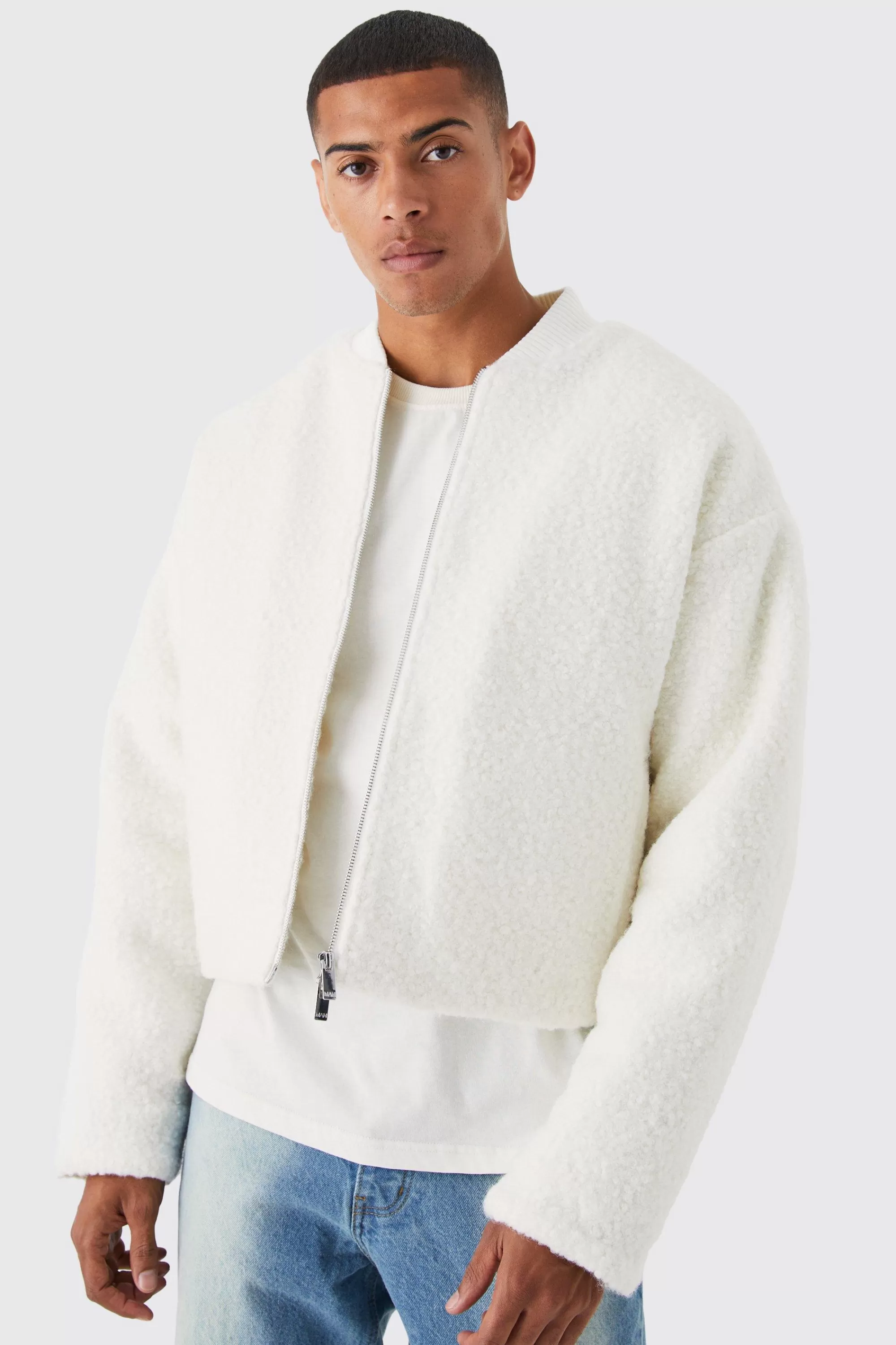 boohooMAN Boucle Textured Padded Bomber | UK