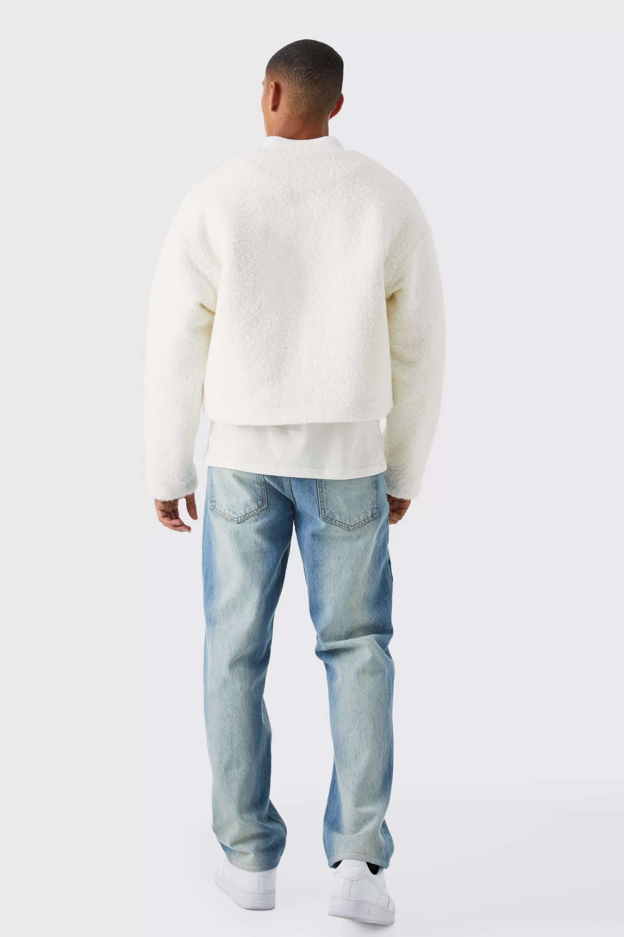 boohooMAN Boucle Textured Padded Bomber | UK