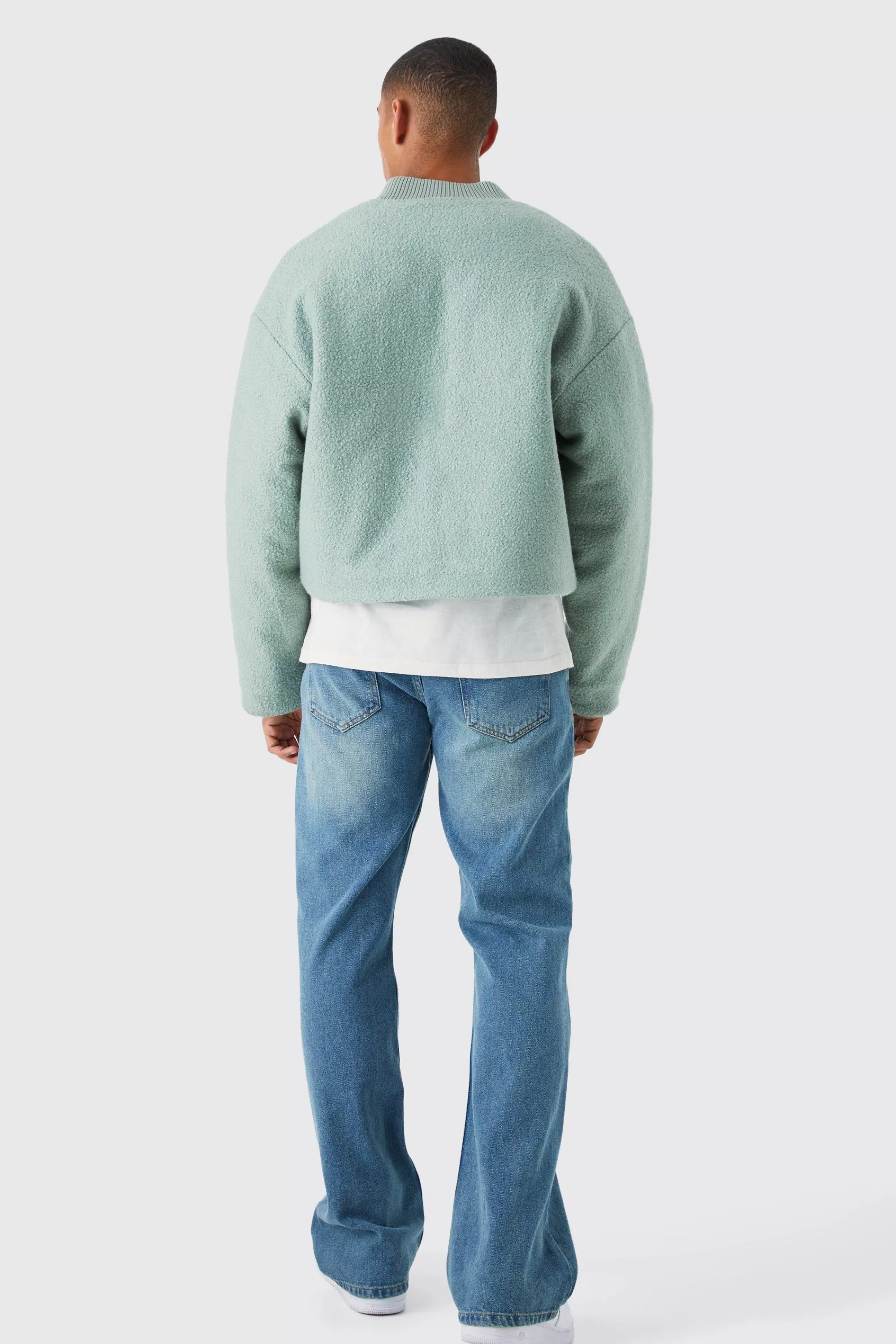 boohooMAN Boucle Textured Padded Bomber | UK
