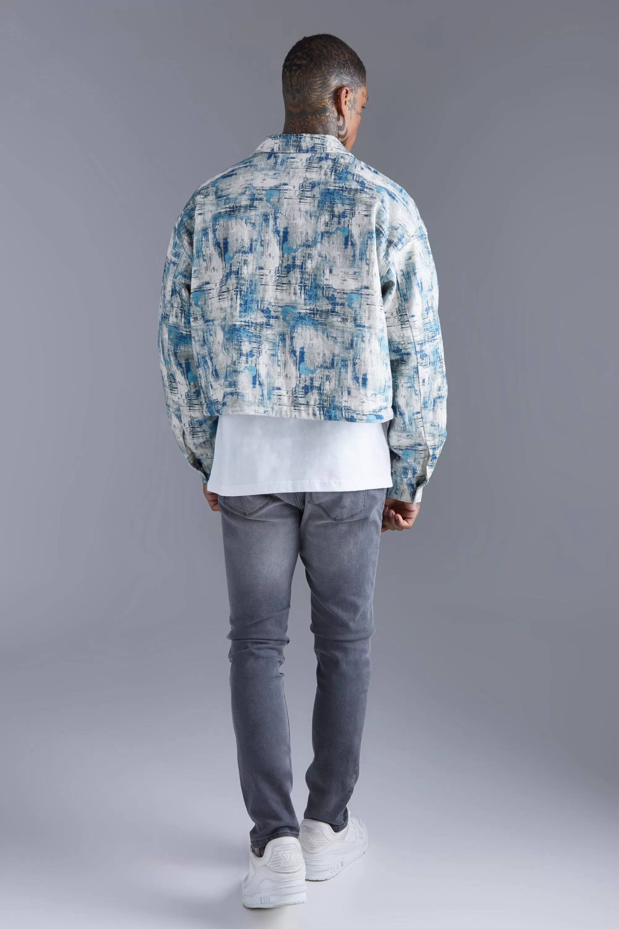 boohooMAN Boxy Abstract Jacquard Harrington | UK