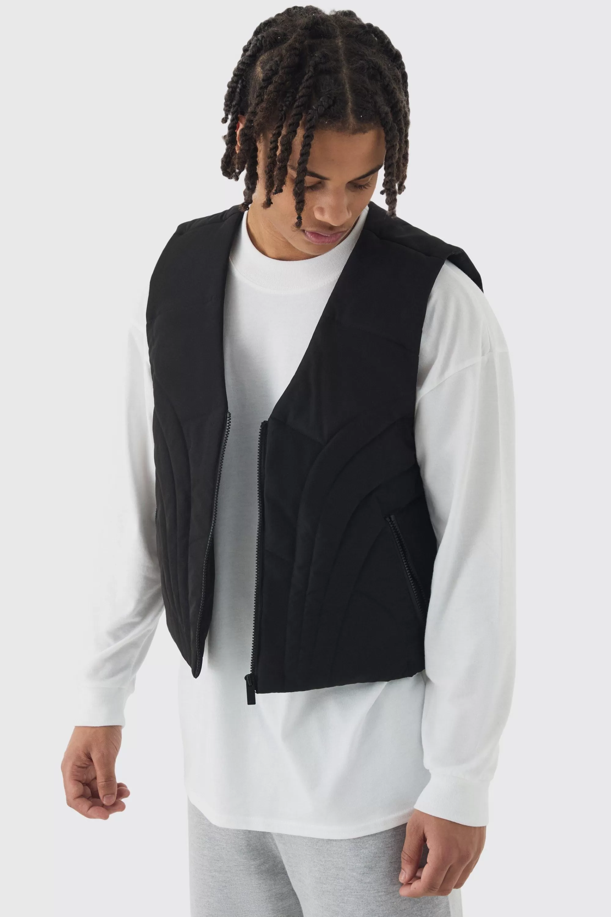 boohooMAN Boxy Abstract Quilted Gilet In | UK