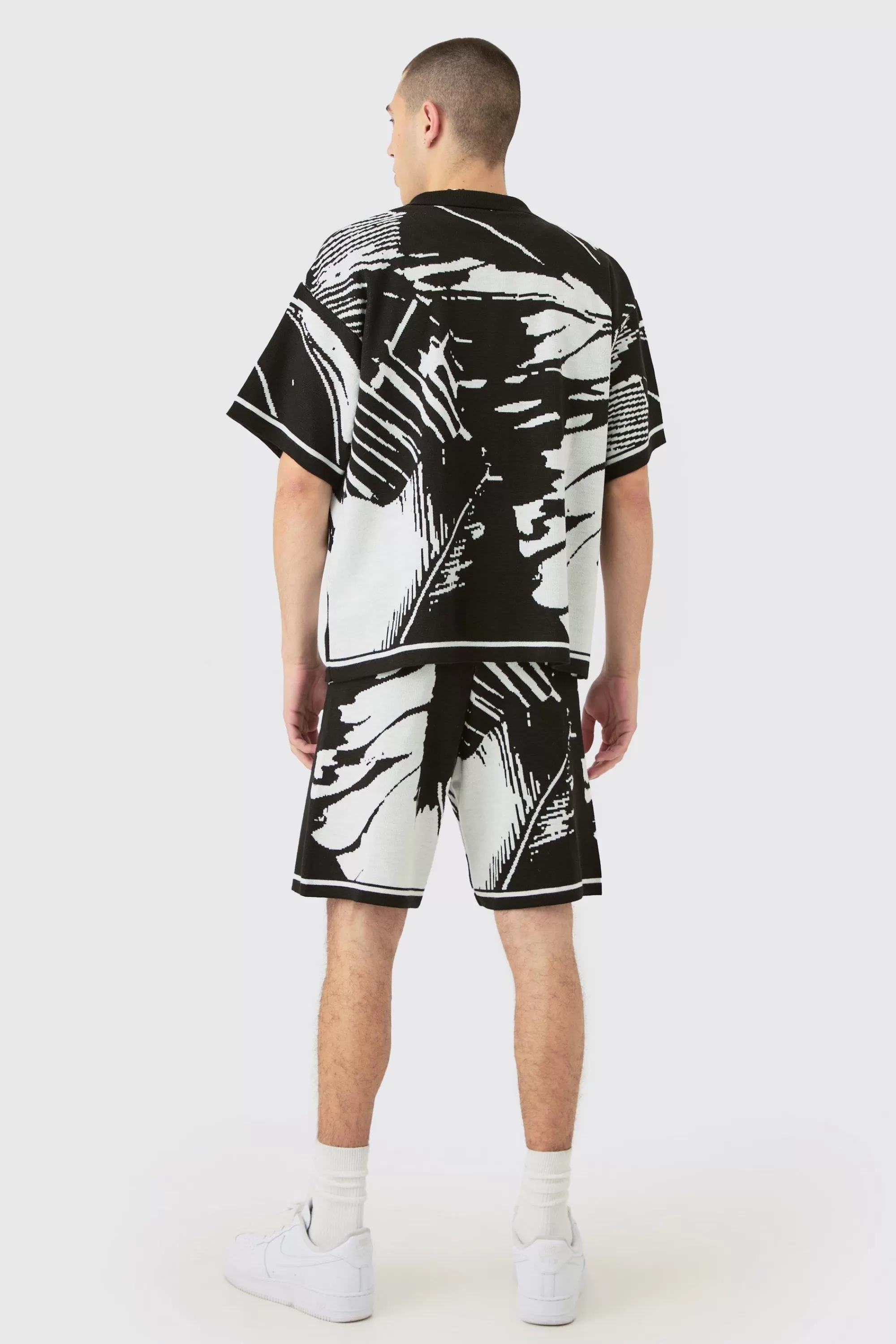 boohooMAN Boxy Abstract Shirt And Short Set | UK