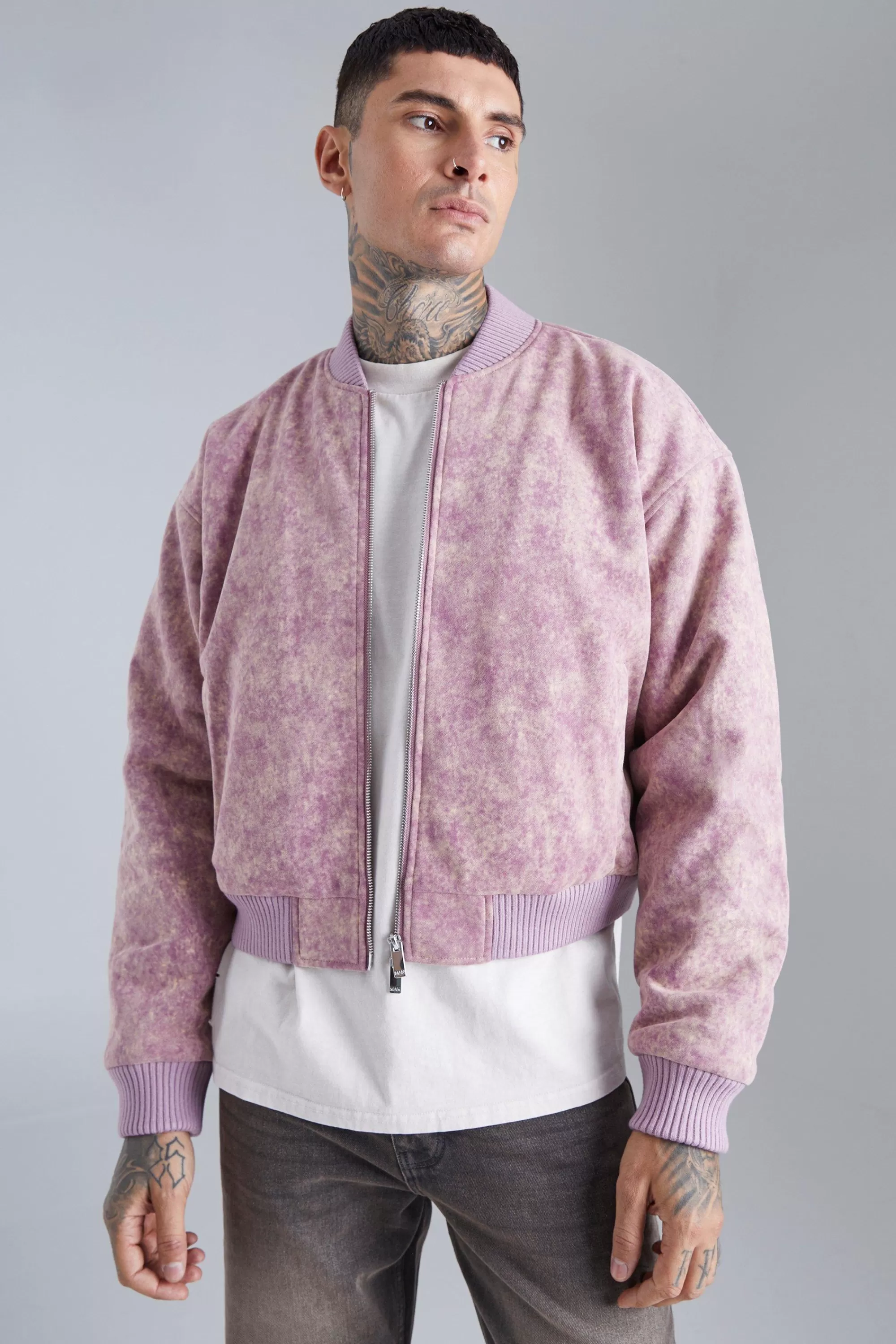 boohooMAN Boxy Acid Wash Bomber | UK