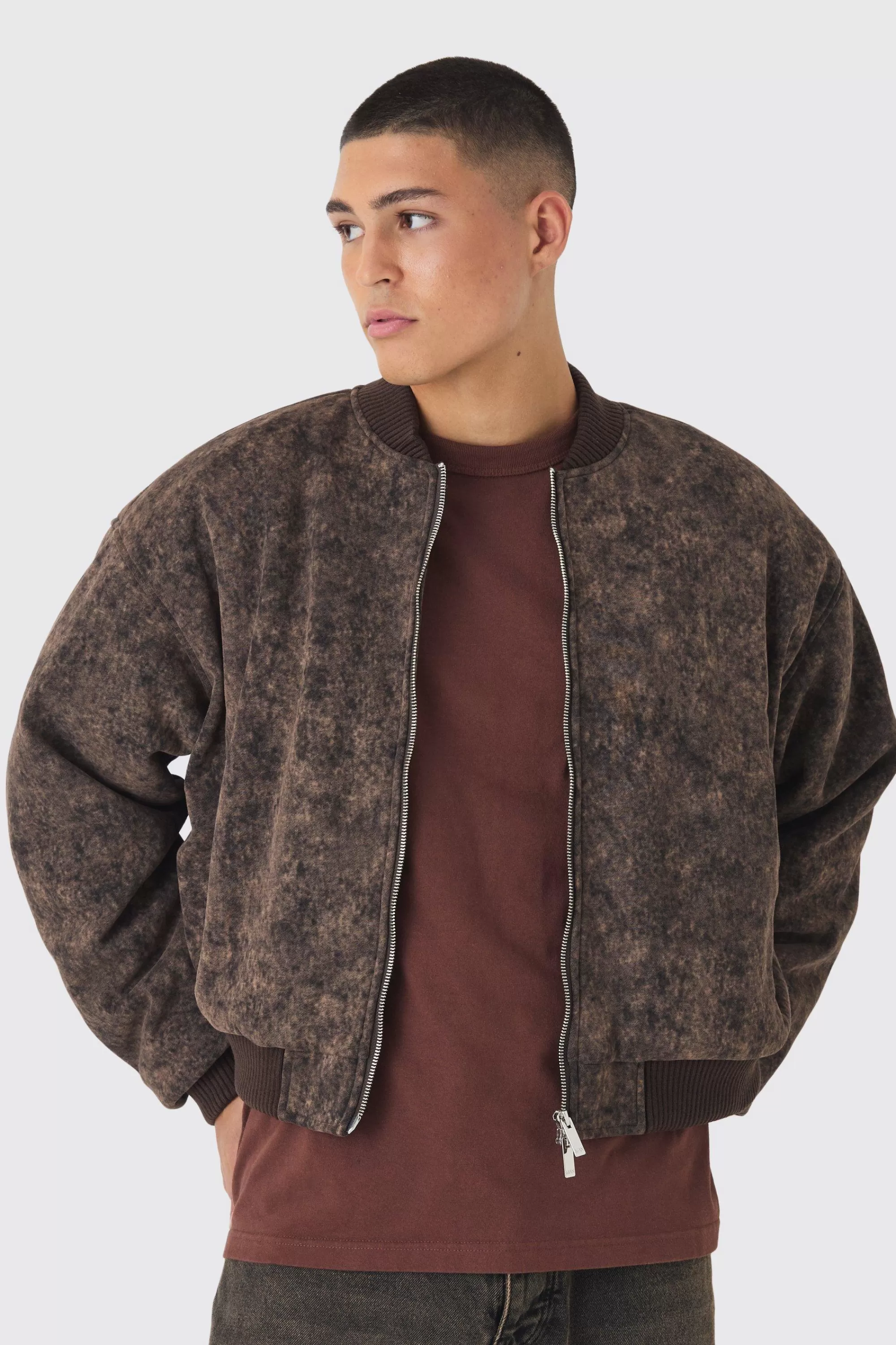 boohooMAN Boxy Acid Wash Bomber | UK