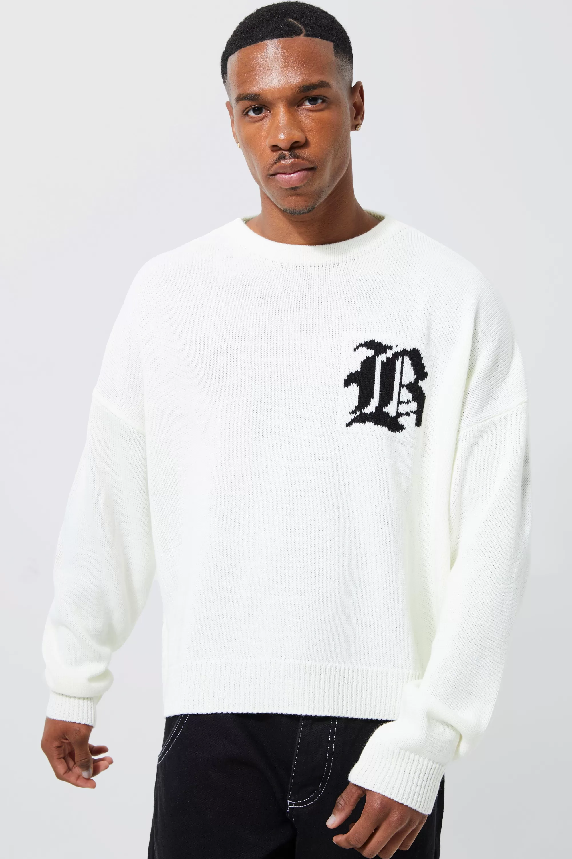 boohooMAN Boxy B Knitted Jumper | UK