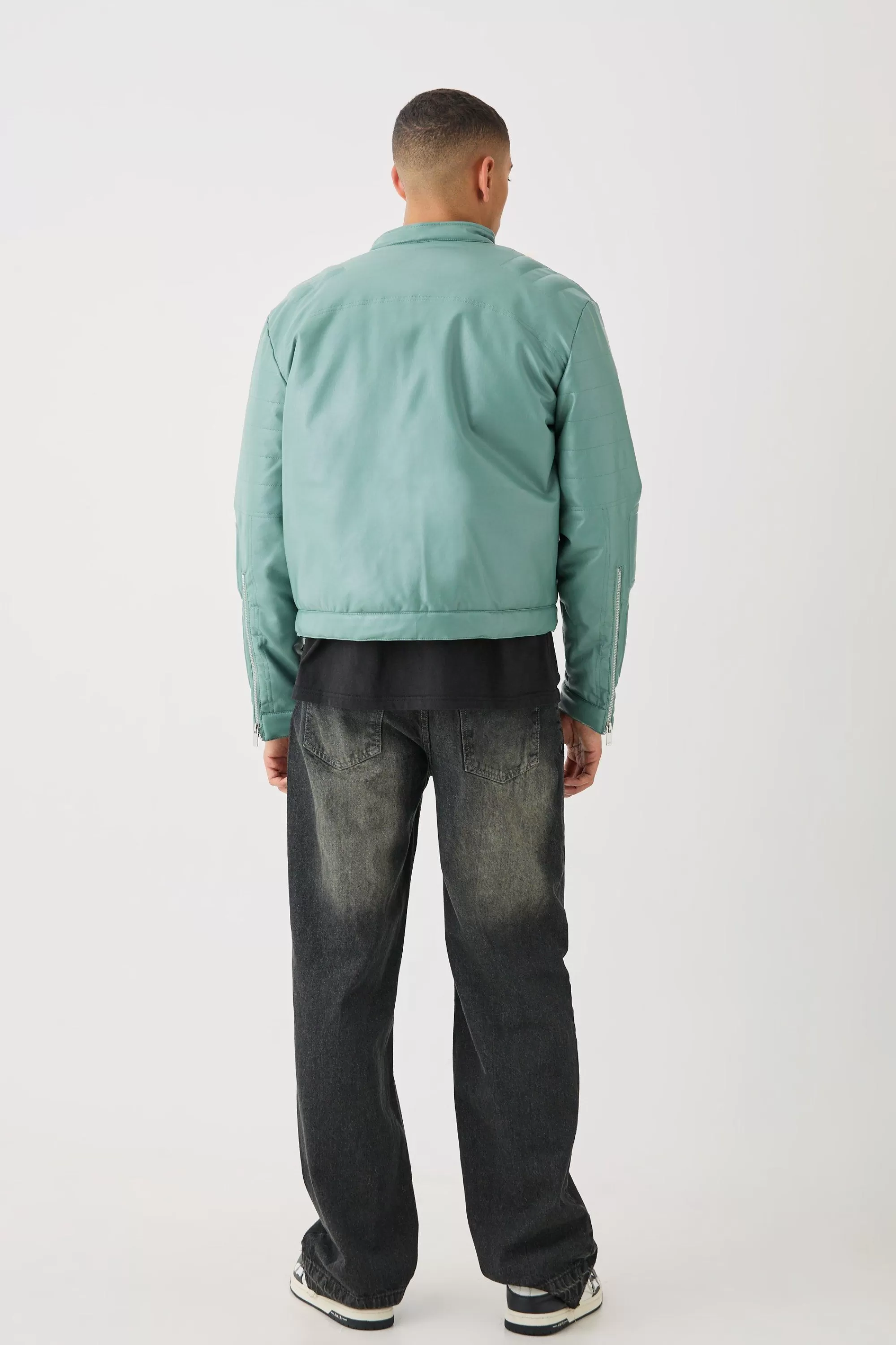 boohooMAN Boxy BHM Tonal Pu Moto Jacket In | UK