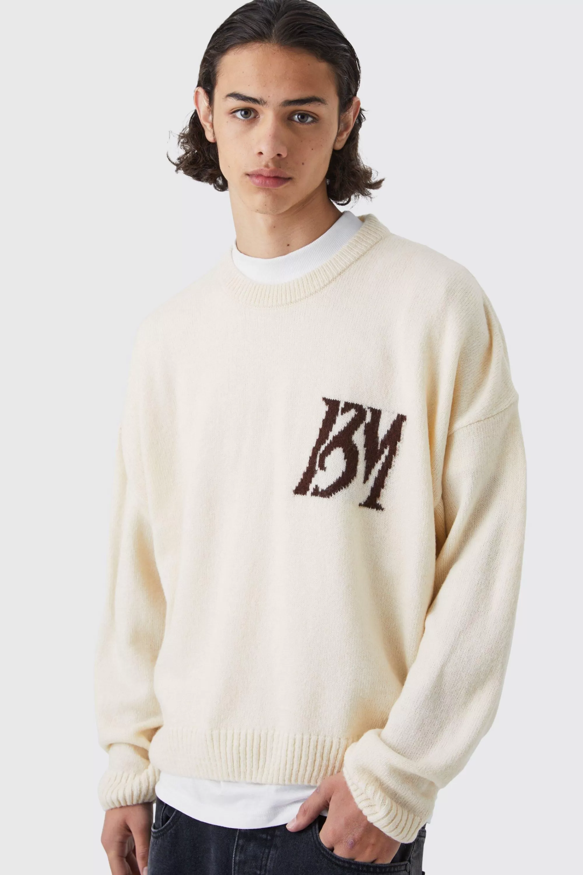 boohooMAN Boxy Bm Brushed Knitted Jumper | UK