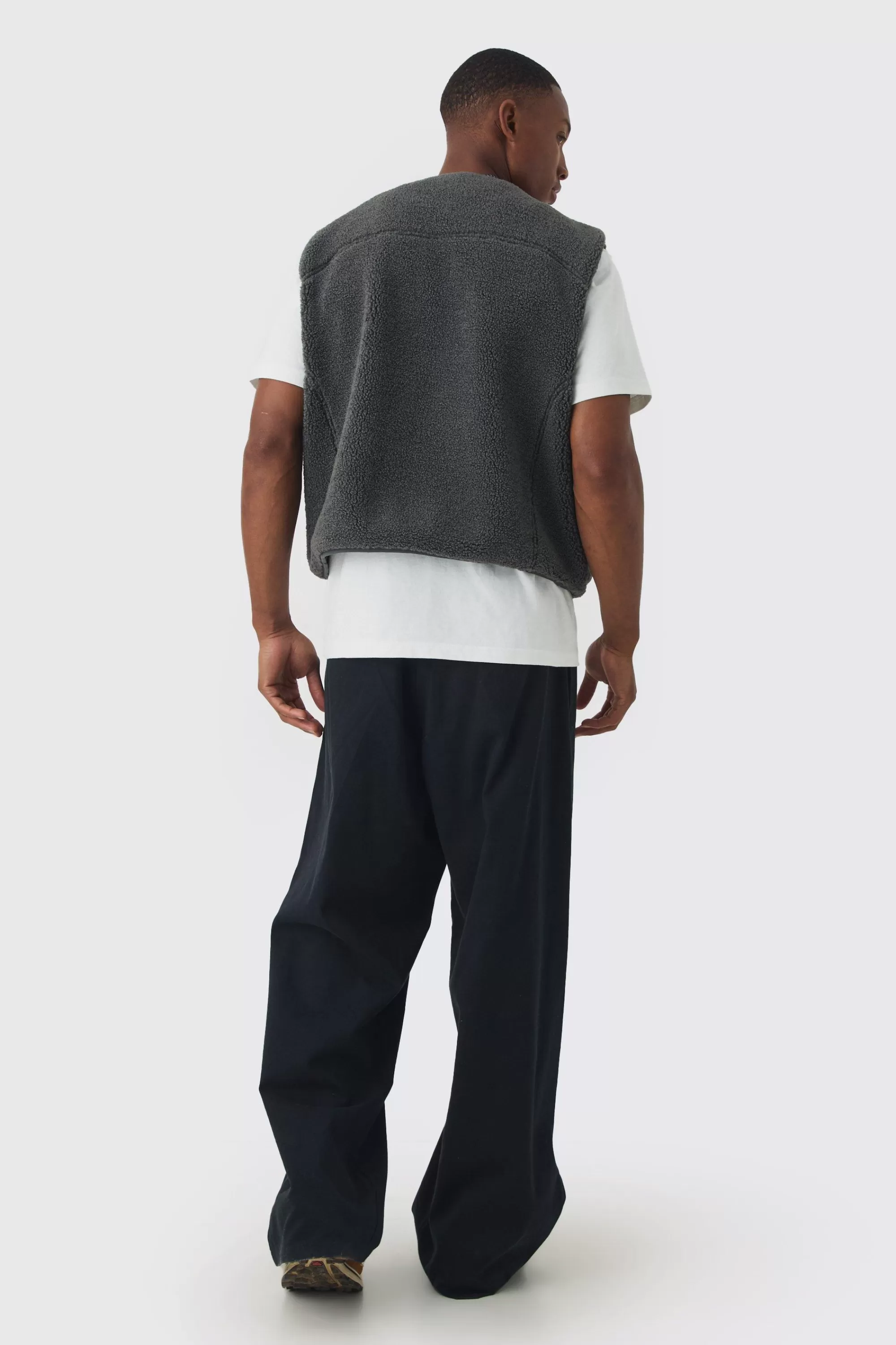 boohooMAN Boxy Borg Pocket Detail Gilet In | UK