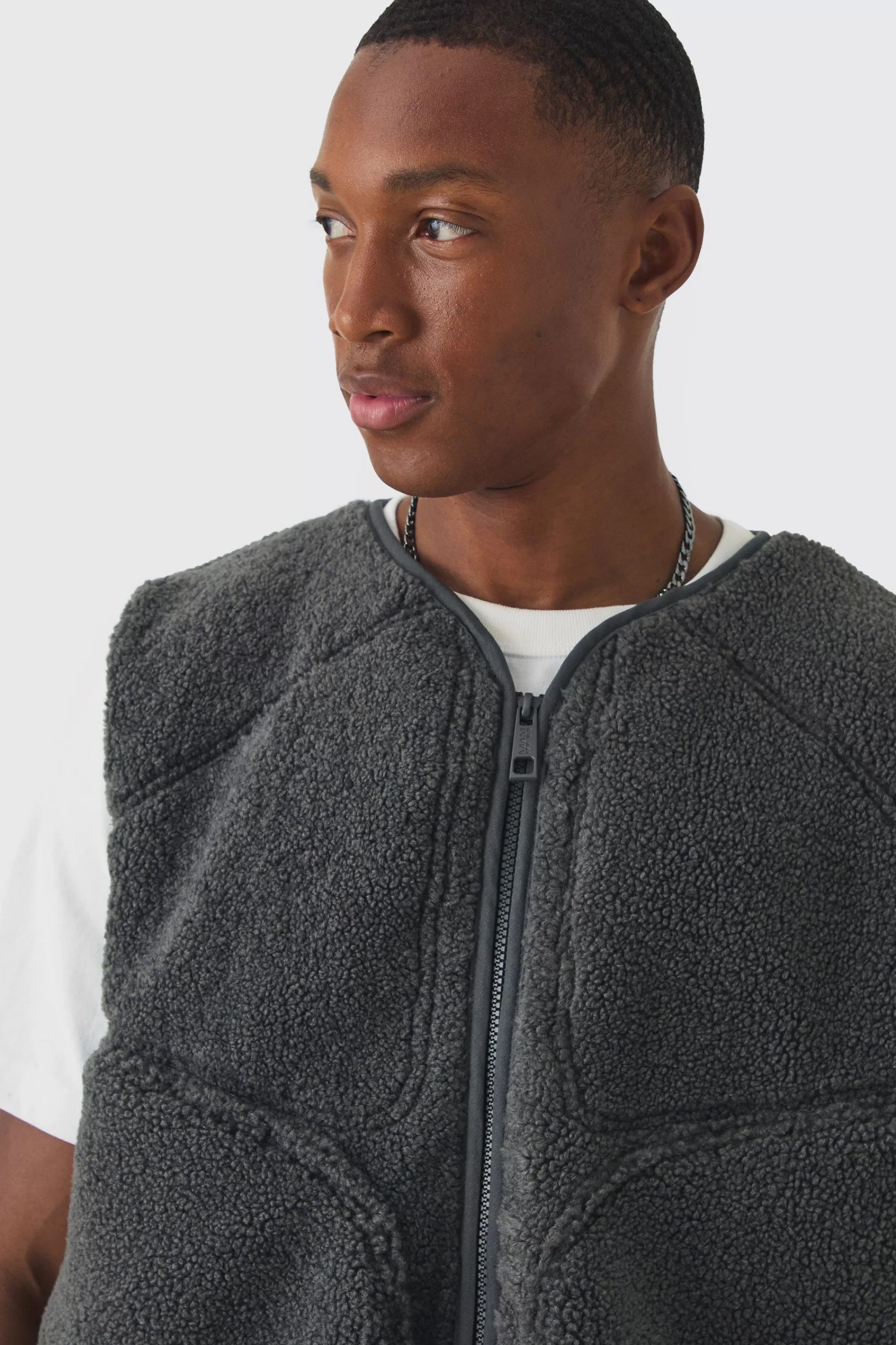 boohooMAN Boxy Borg Pocket Detail Gilet In | UK