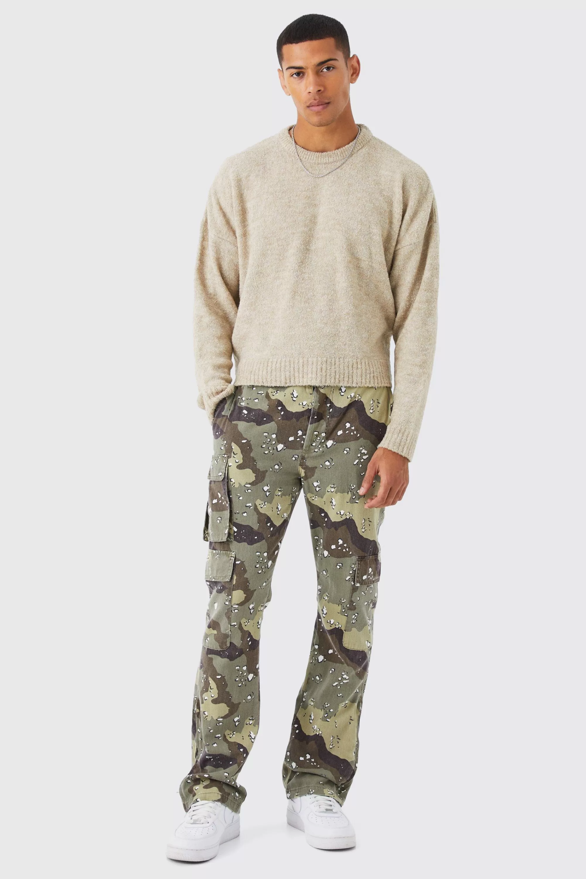 boohooMAN Boxy Boucle Knit Extended Neck Jumper | UK
