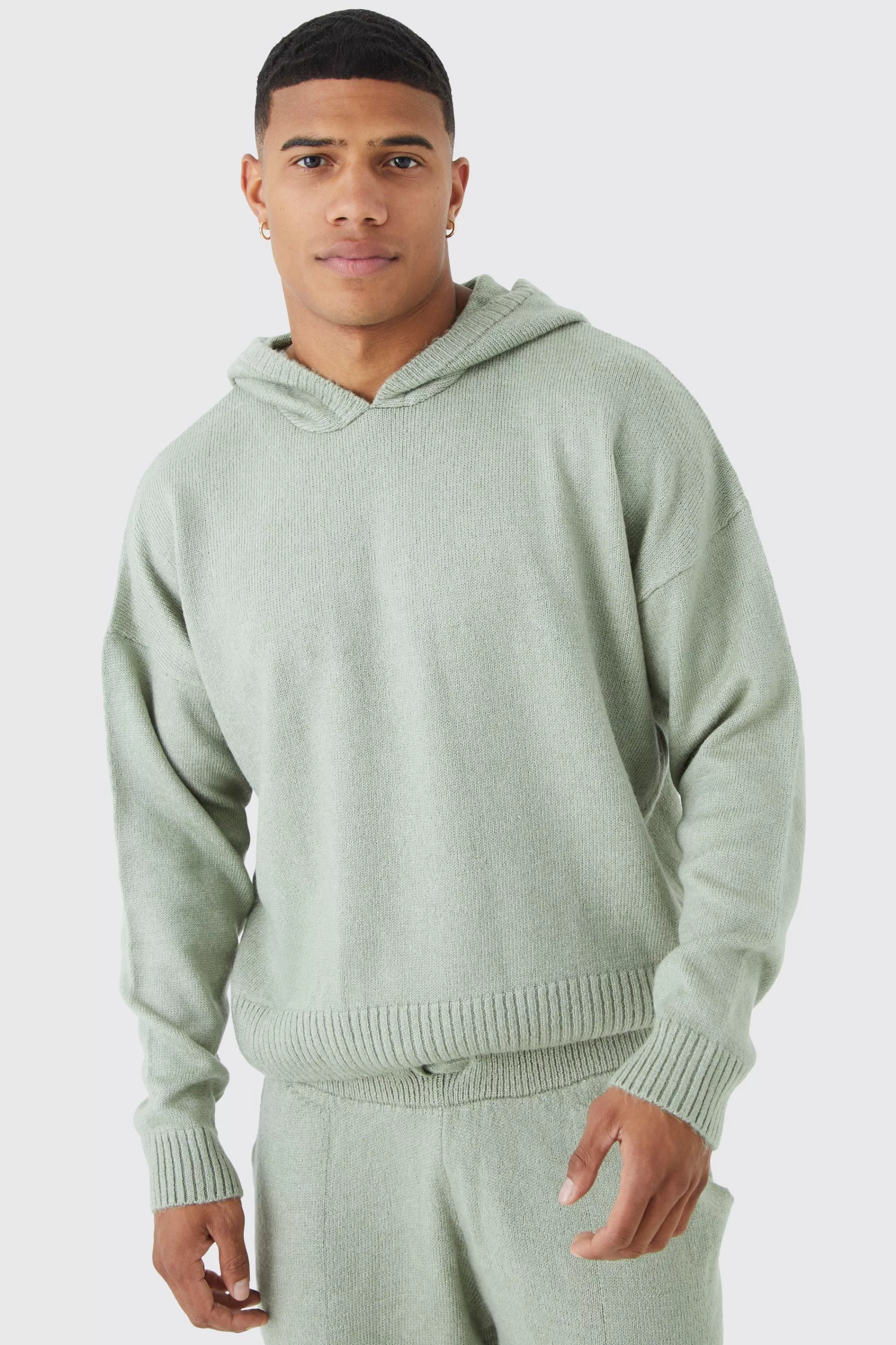 boohooMAN Boxy Brushed Knitted Hoodie | UK