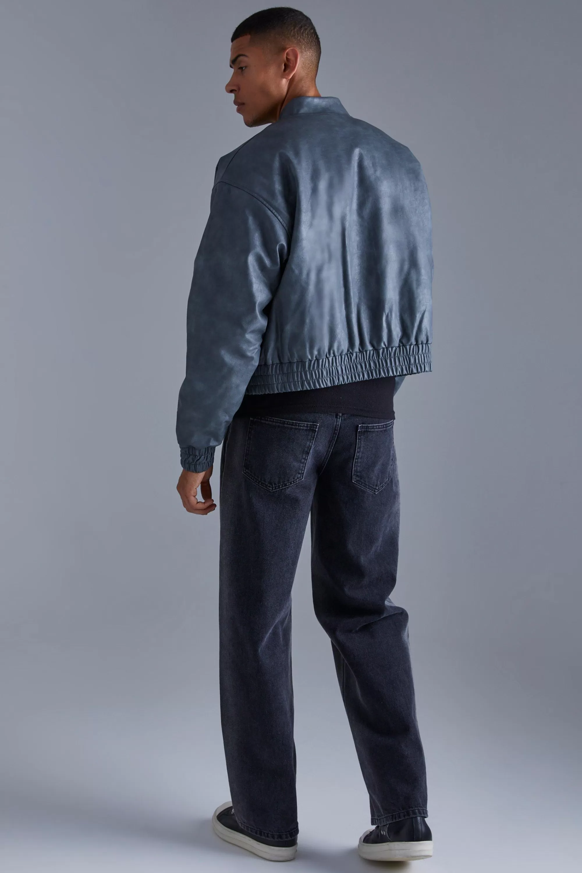 boohooMAN Boxy Cargo Pocket Washed Pu Bomber | UK
