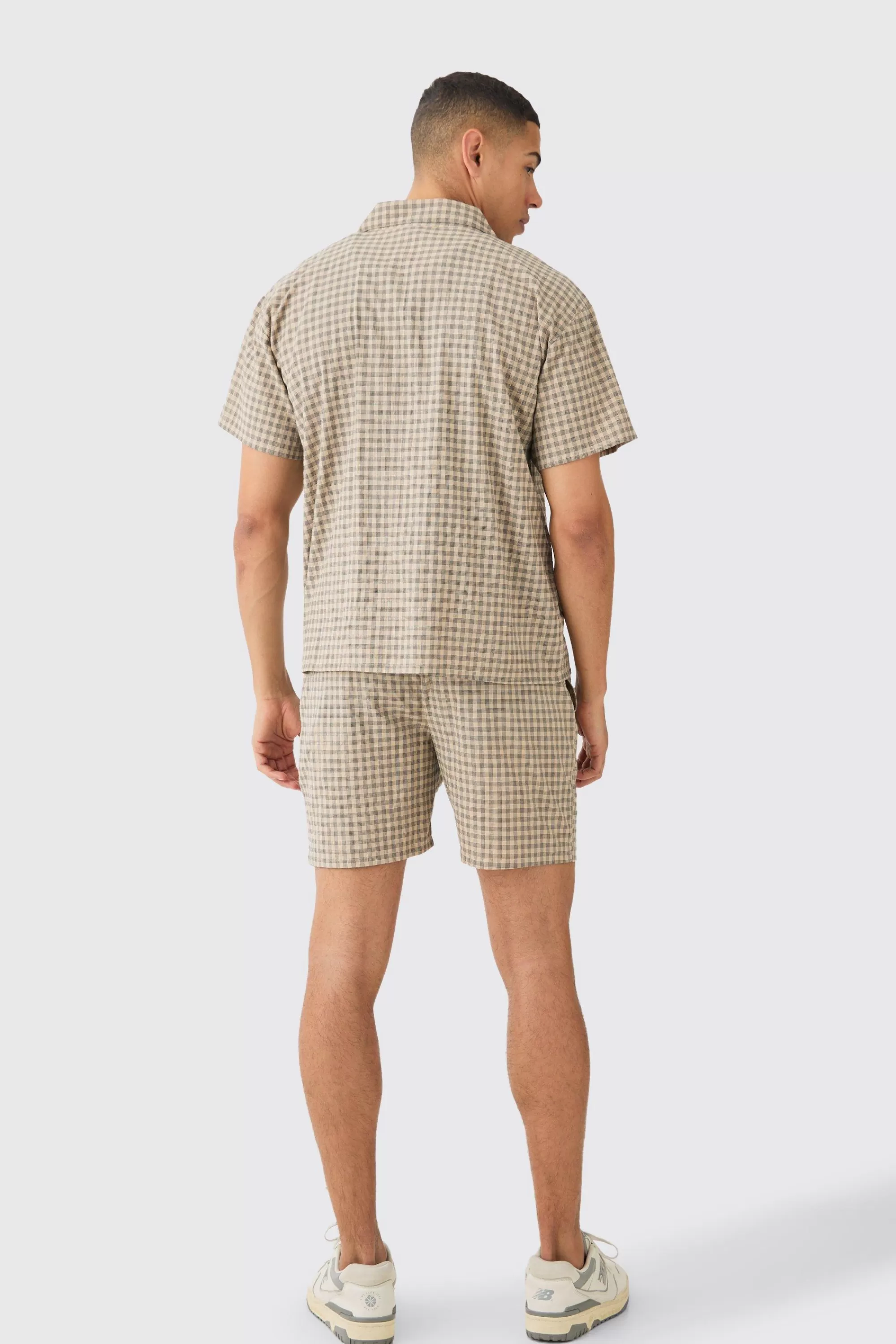 boohooMAN Boxy Check Paisley Embroidered Shirt And Short | UK