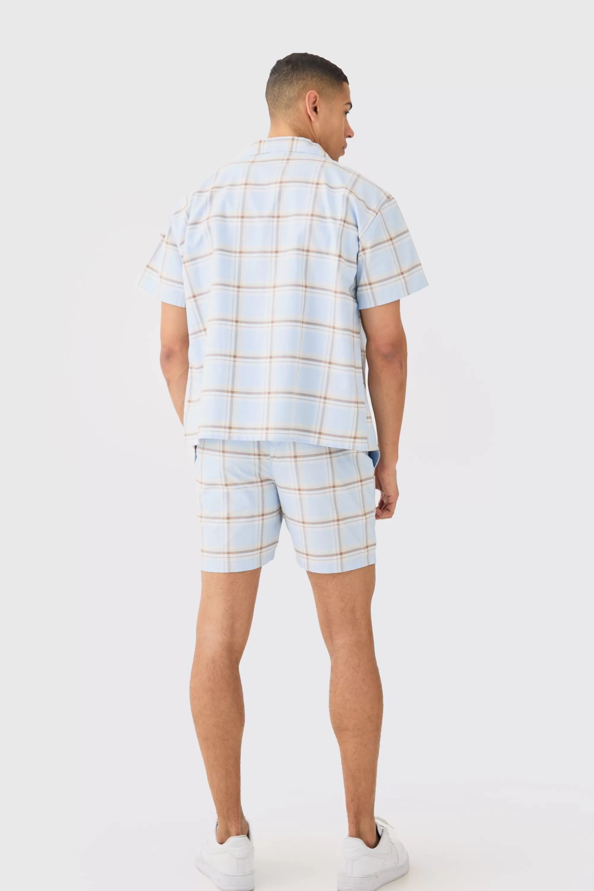 boohooMAN Boxy Check Paisley Embroidered Shirt And Short | UK