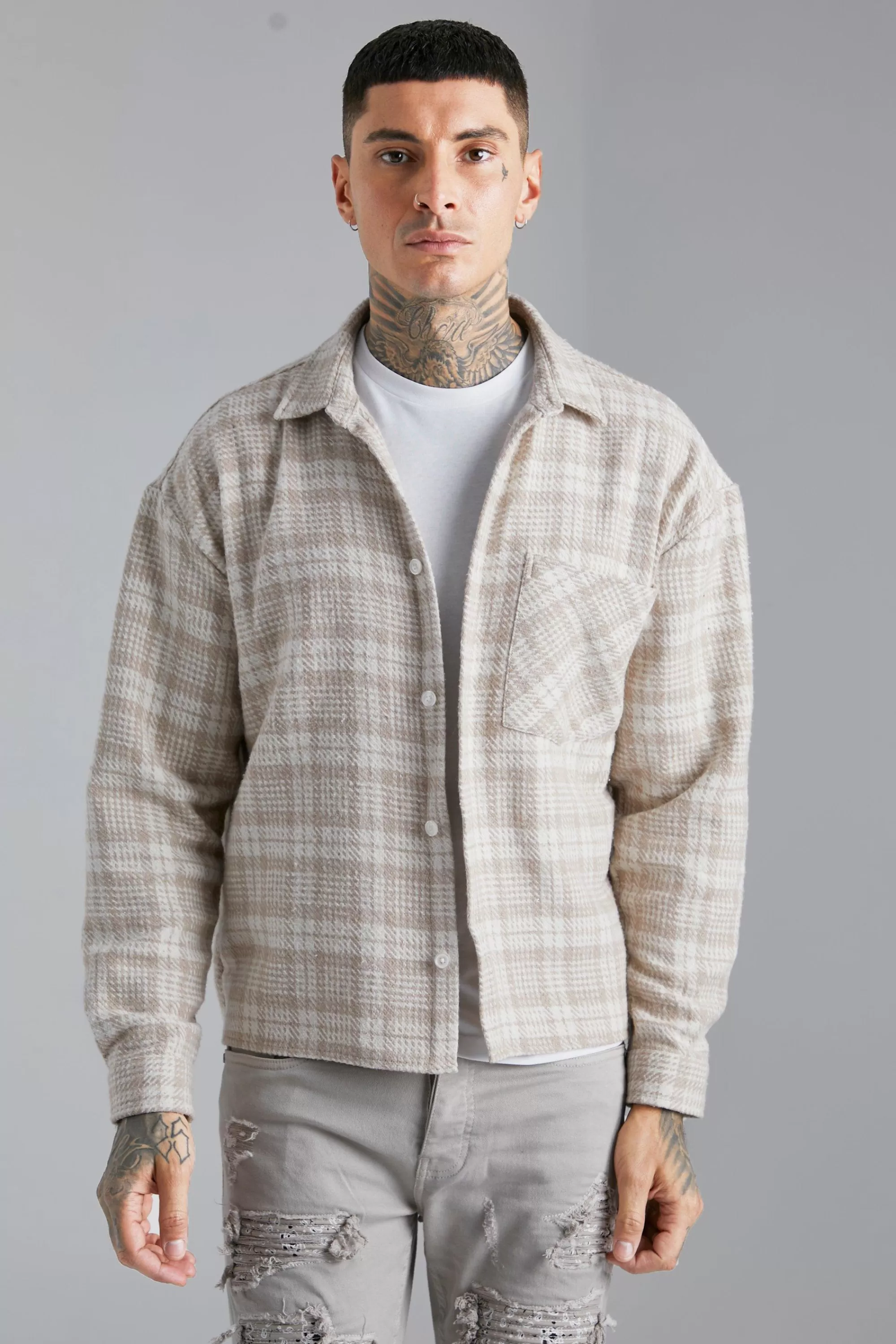 boohooMAN Boxy Check Shirt | UK
