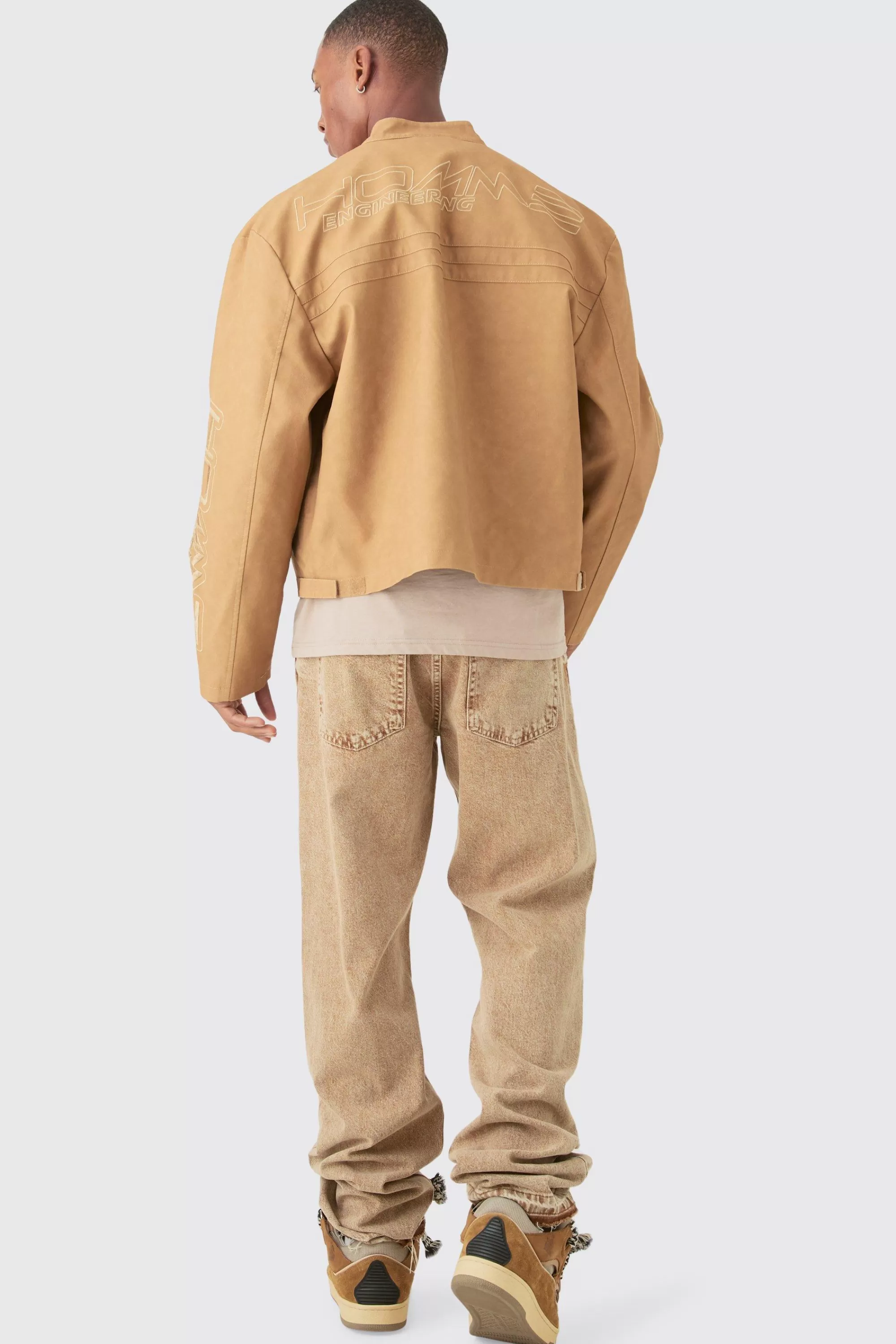 boohooMAN Boxy Collared Twill Varsity Bomber Jacket In | UK