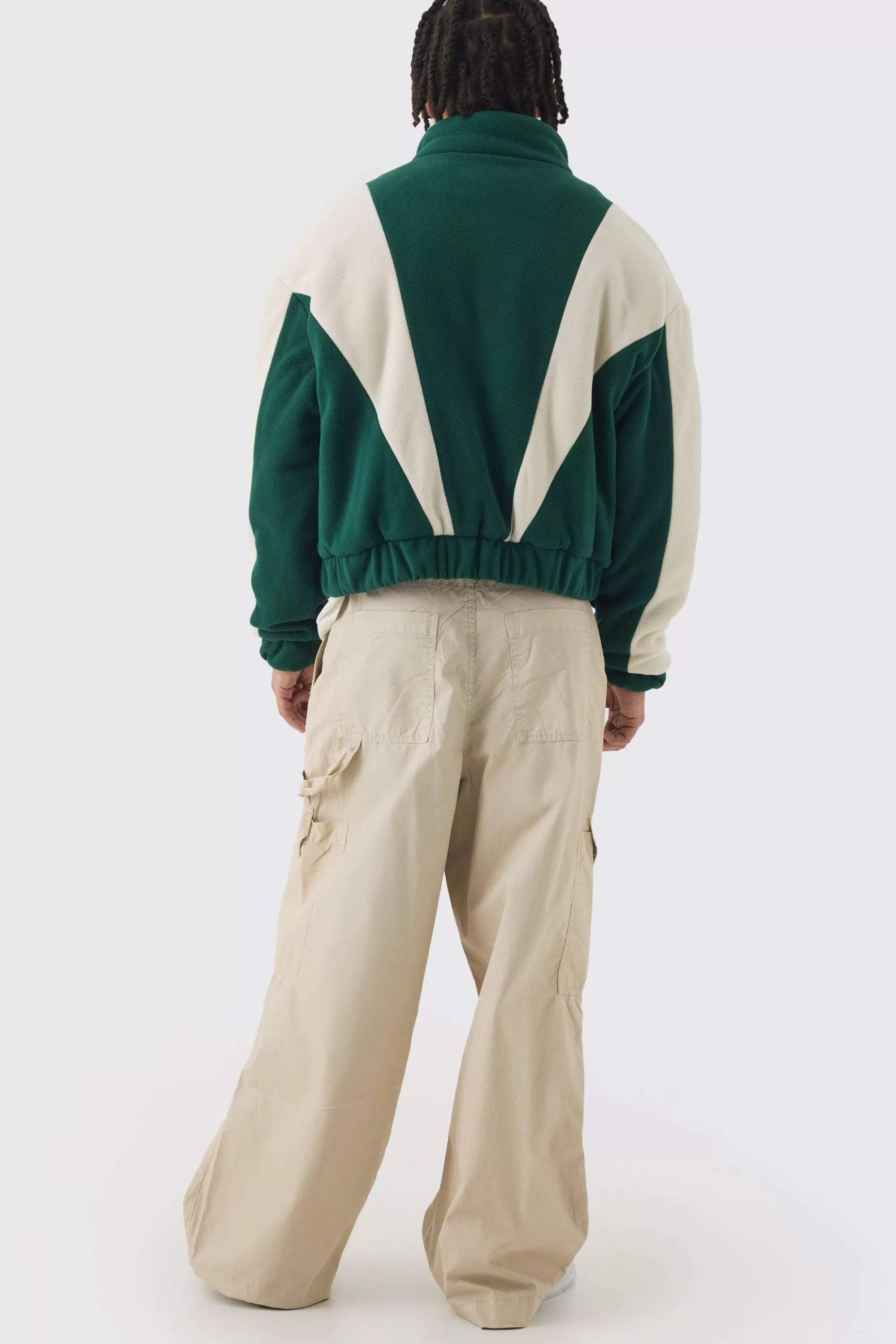boohooMAN Boxy Colour Block Funnel Neck Fleece Jacket In | UK