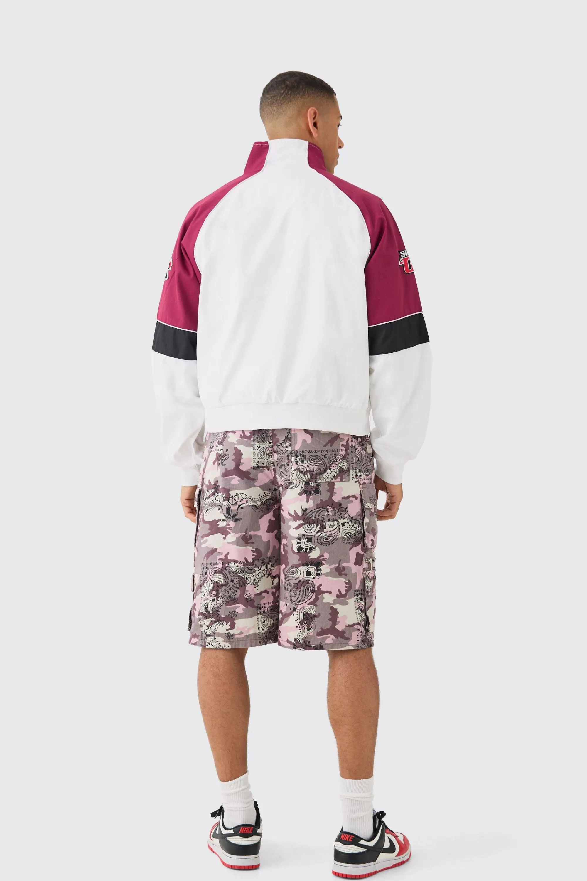 boohooMAN Boxy Colour Block Twill Moto Bomber Jacket In | UK