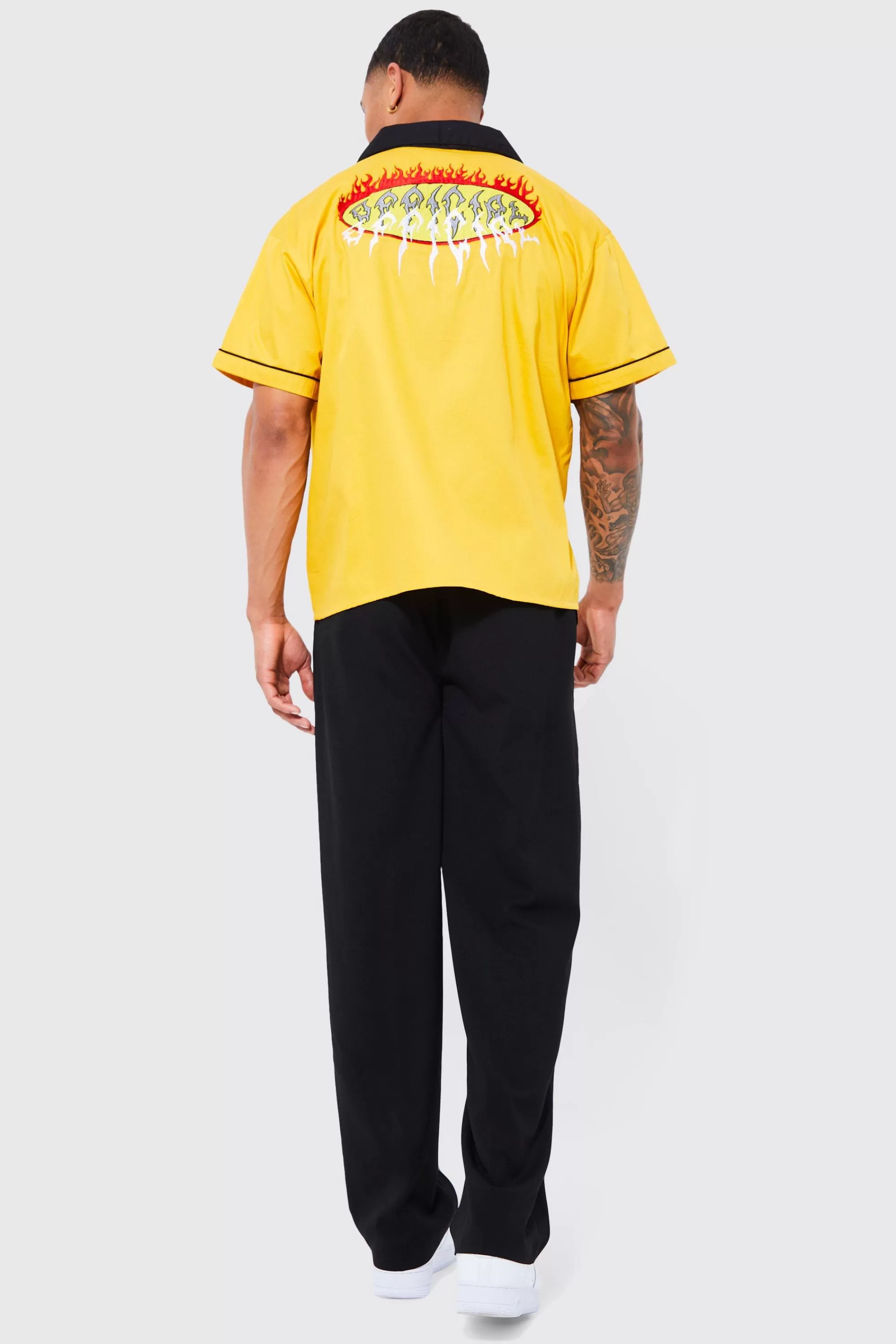 boohooMAN Boxy Cotton Official Embroidered Shirt | UK