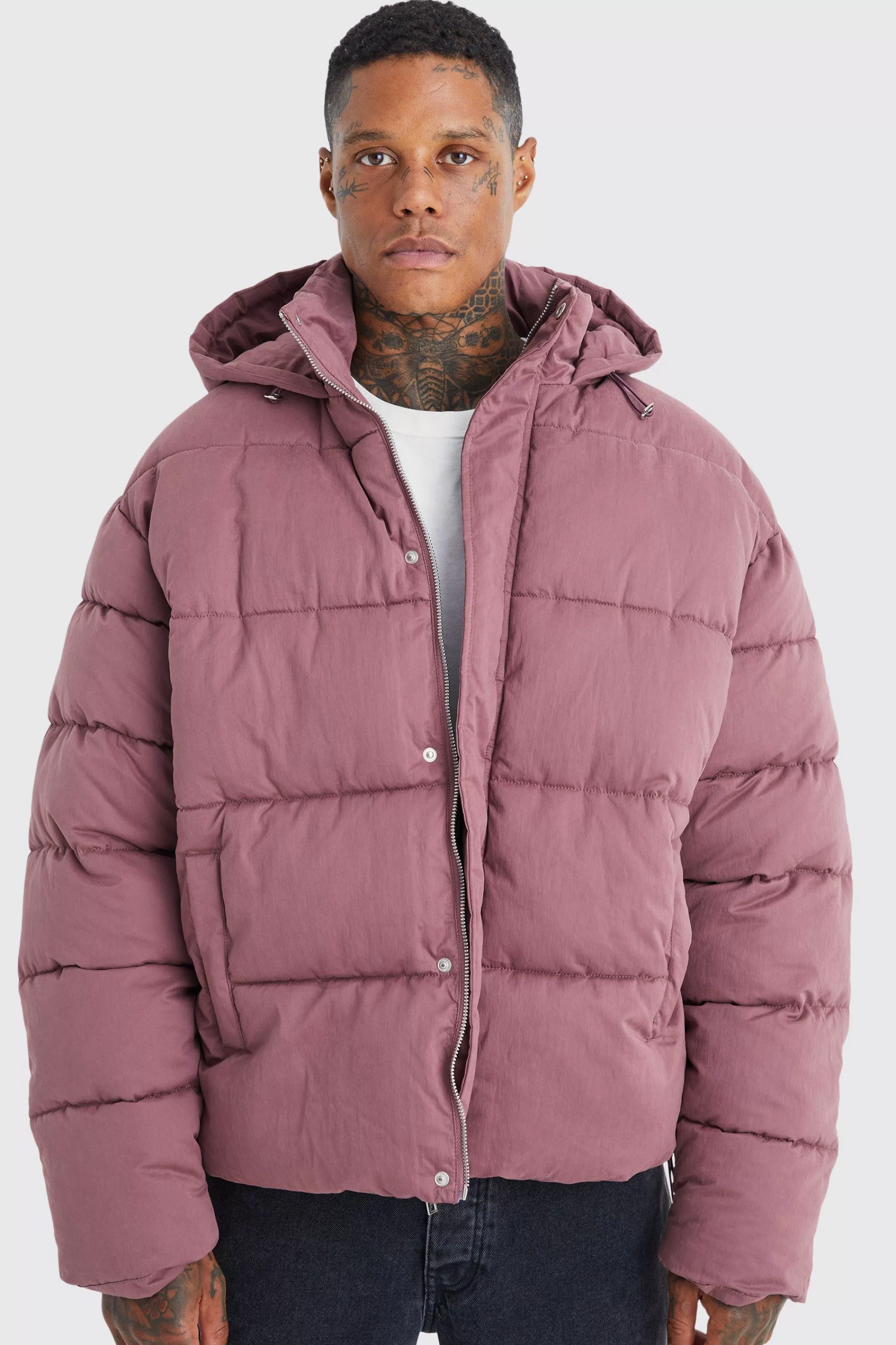 boohooMAN Boxy Crinkle Nylon Puffer | UK