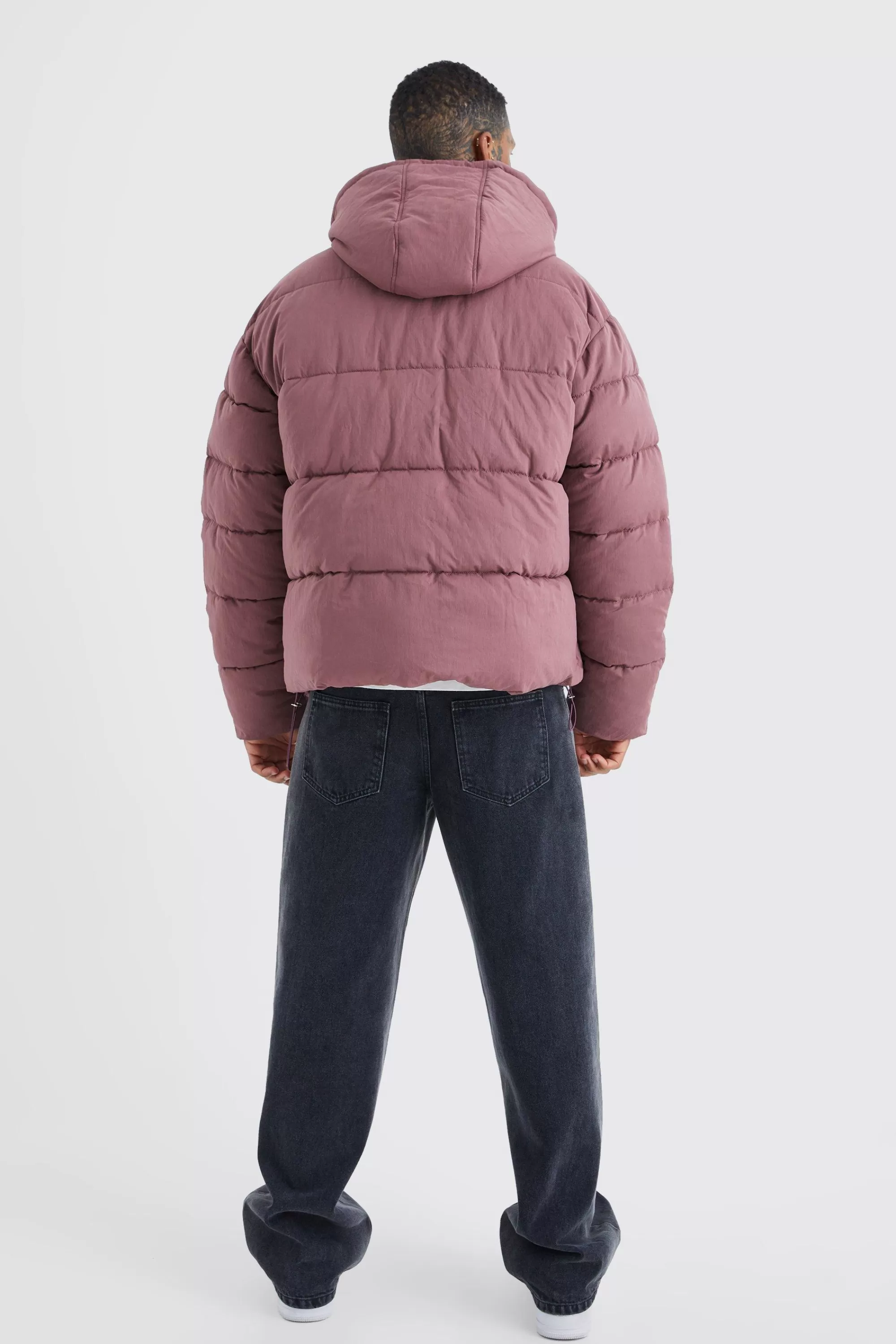 boohooMAN Boxy Crinkle Nylon Puffer | UK