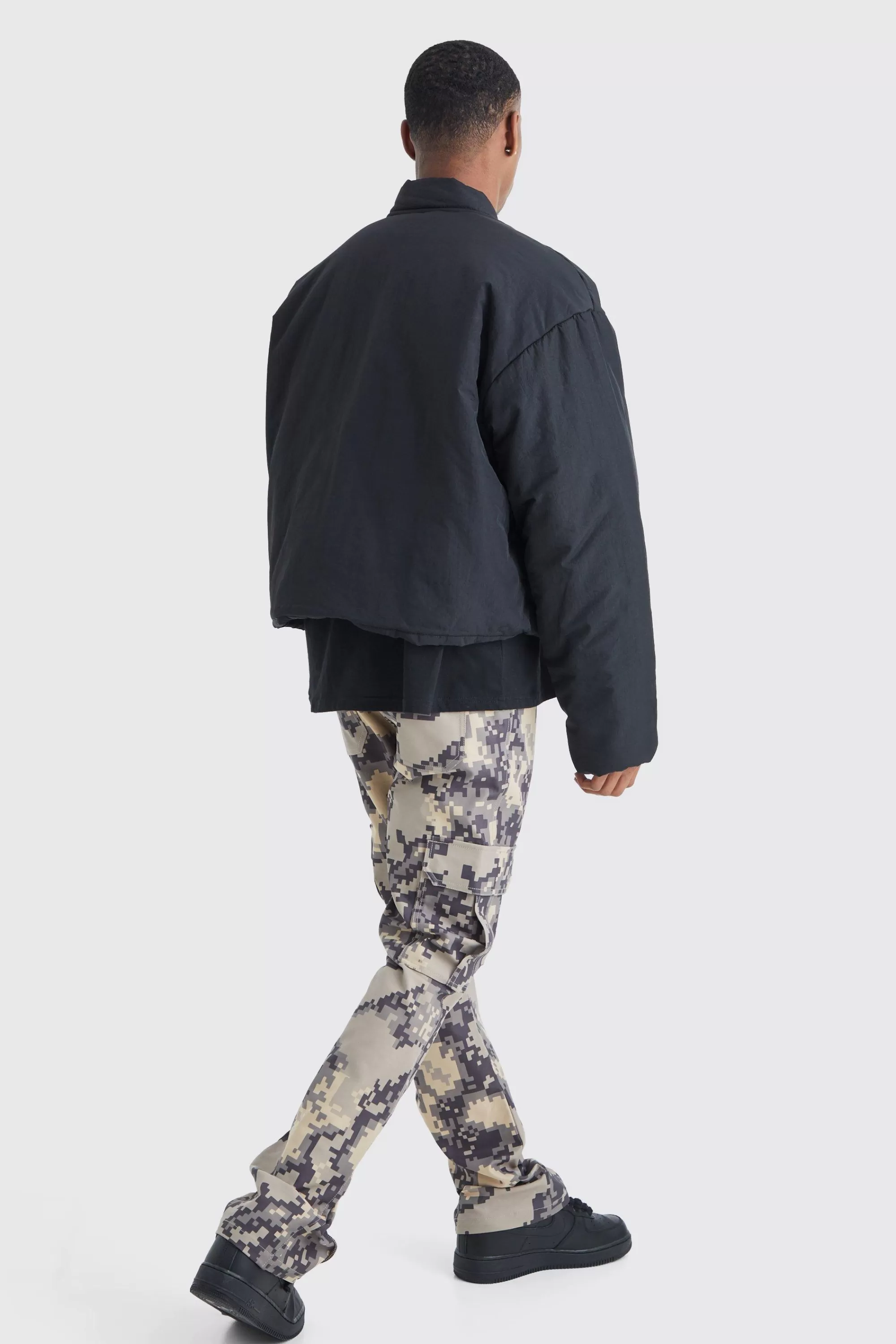boohooMAN Boxy Crinkle Nylon Puffer Bomber | UK