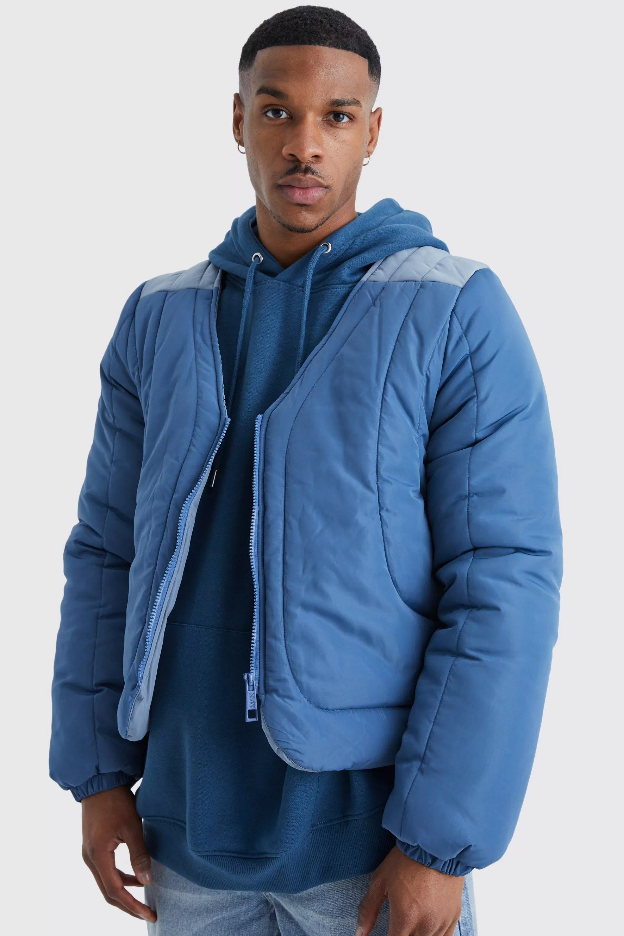 boohooMAN Boxy Curved Quilted Puffer | UK