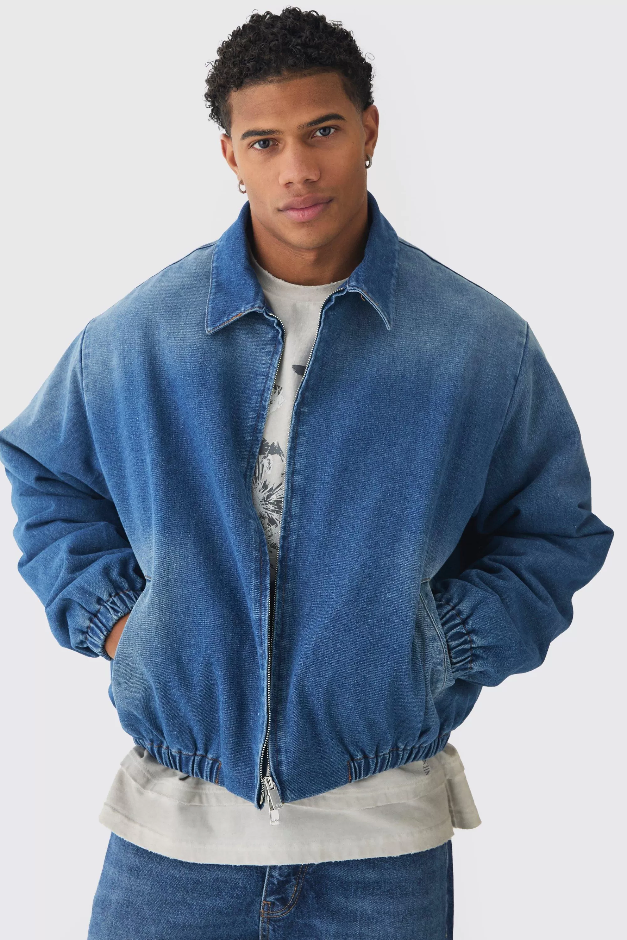 boohooMAN Boxy Denim Padded Jacket | UK