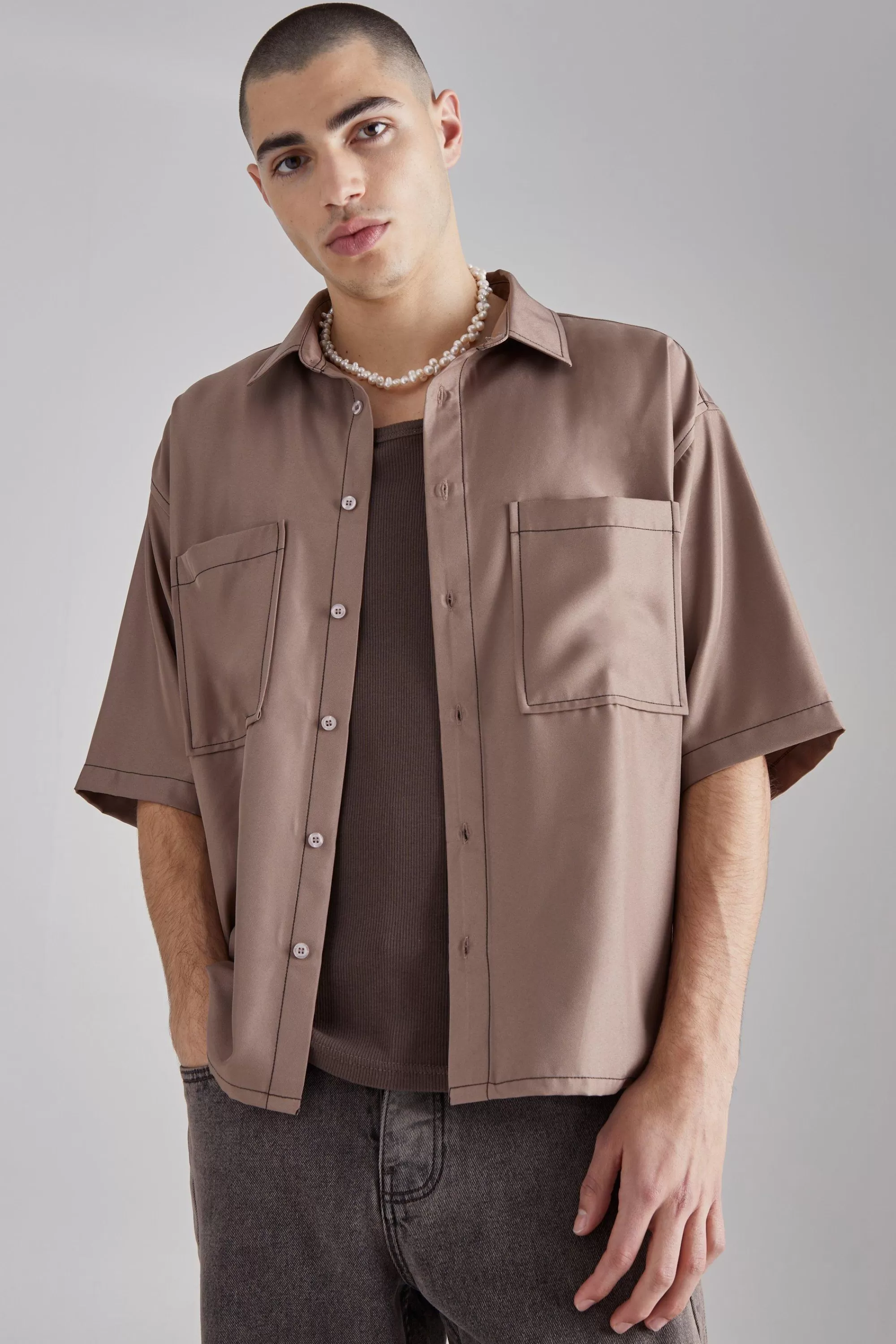 boohooMAN Boxy Dropped Shoulder Soft Twill Shirt | UK