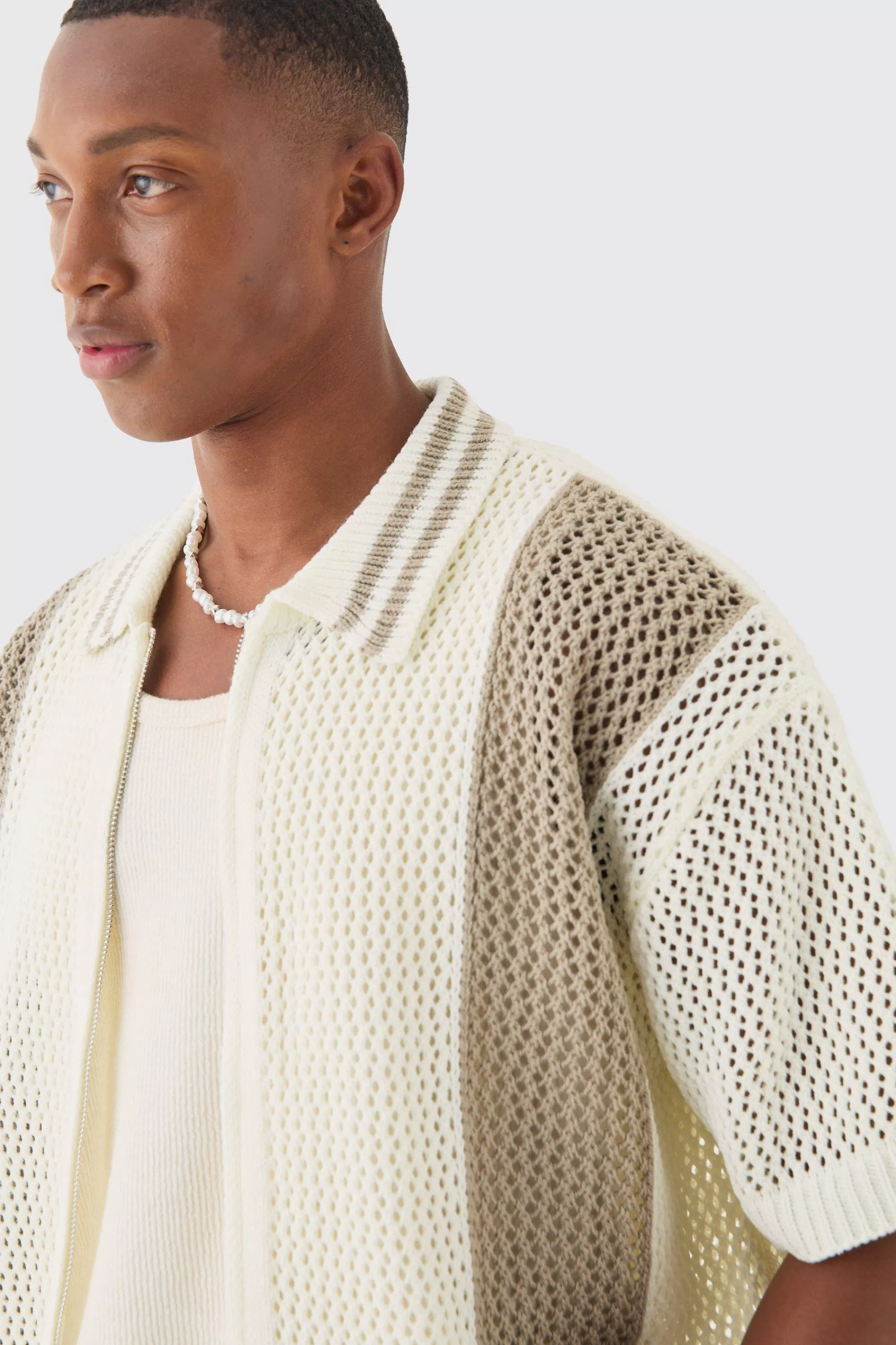 boohooMAN Boxy Dual Zip Open Stitch Colour Block Shirt | UK