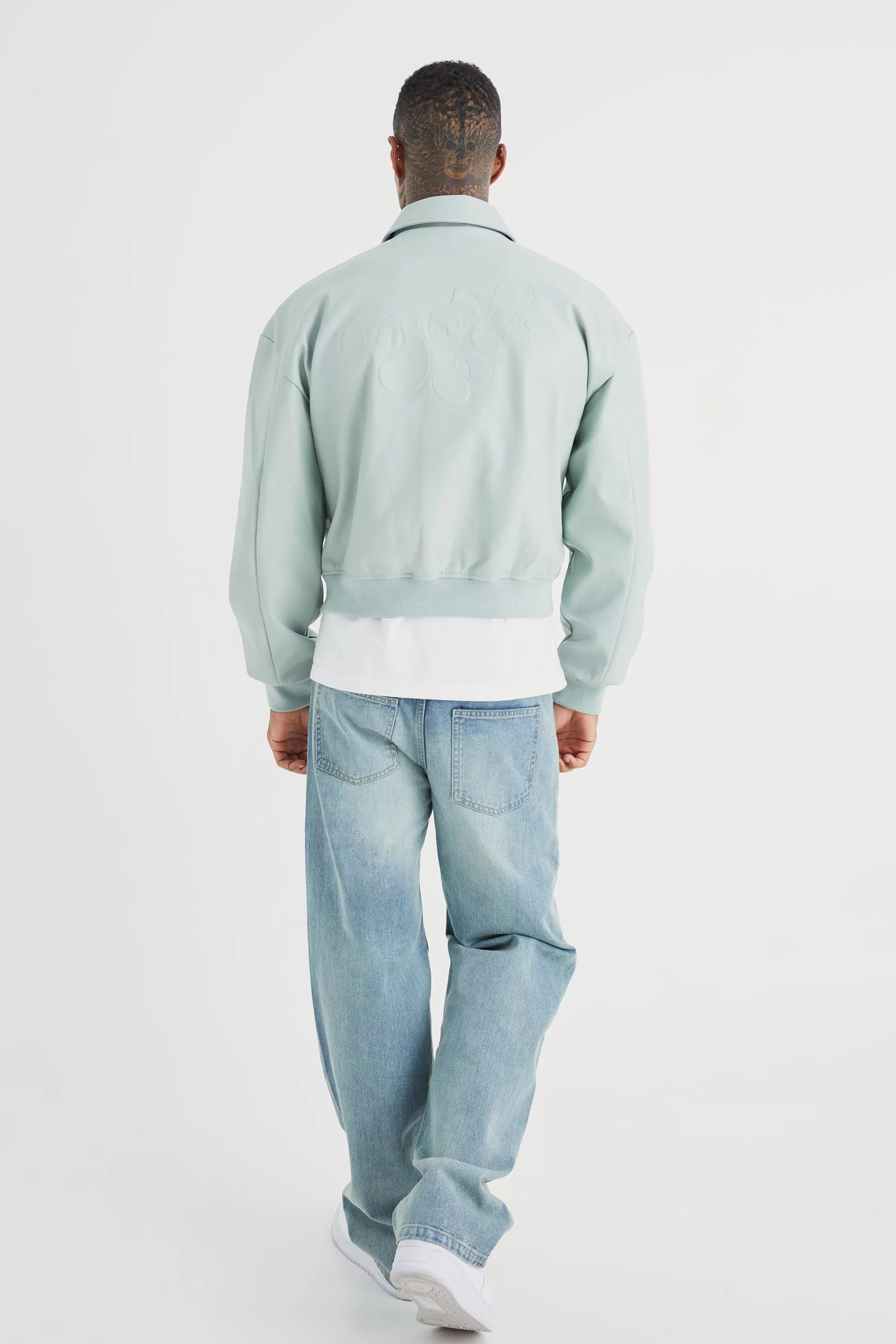 boohooMAN Boxy Embossed Pu Collared Bomber | UK