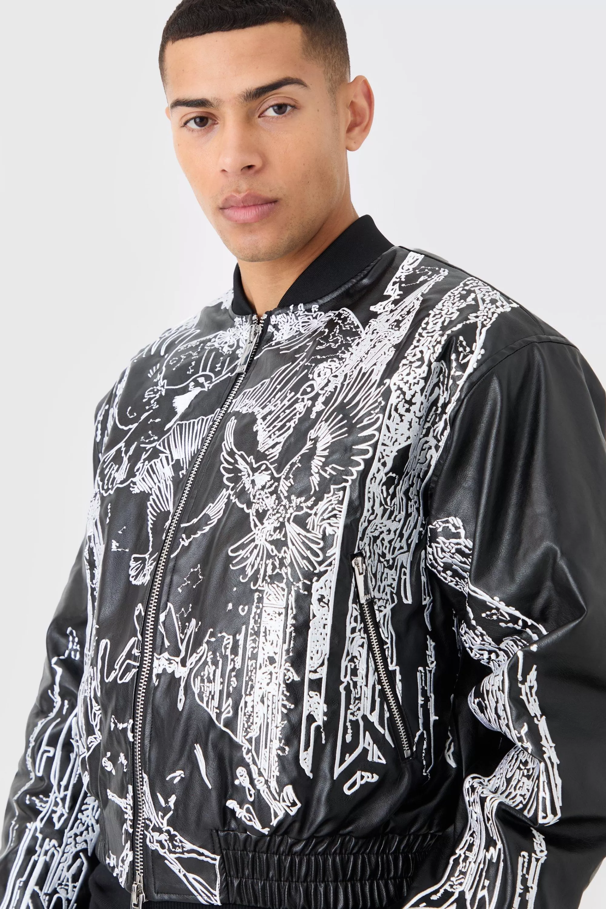 boohooMAN Boxy Embroidered Bomber | UK