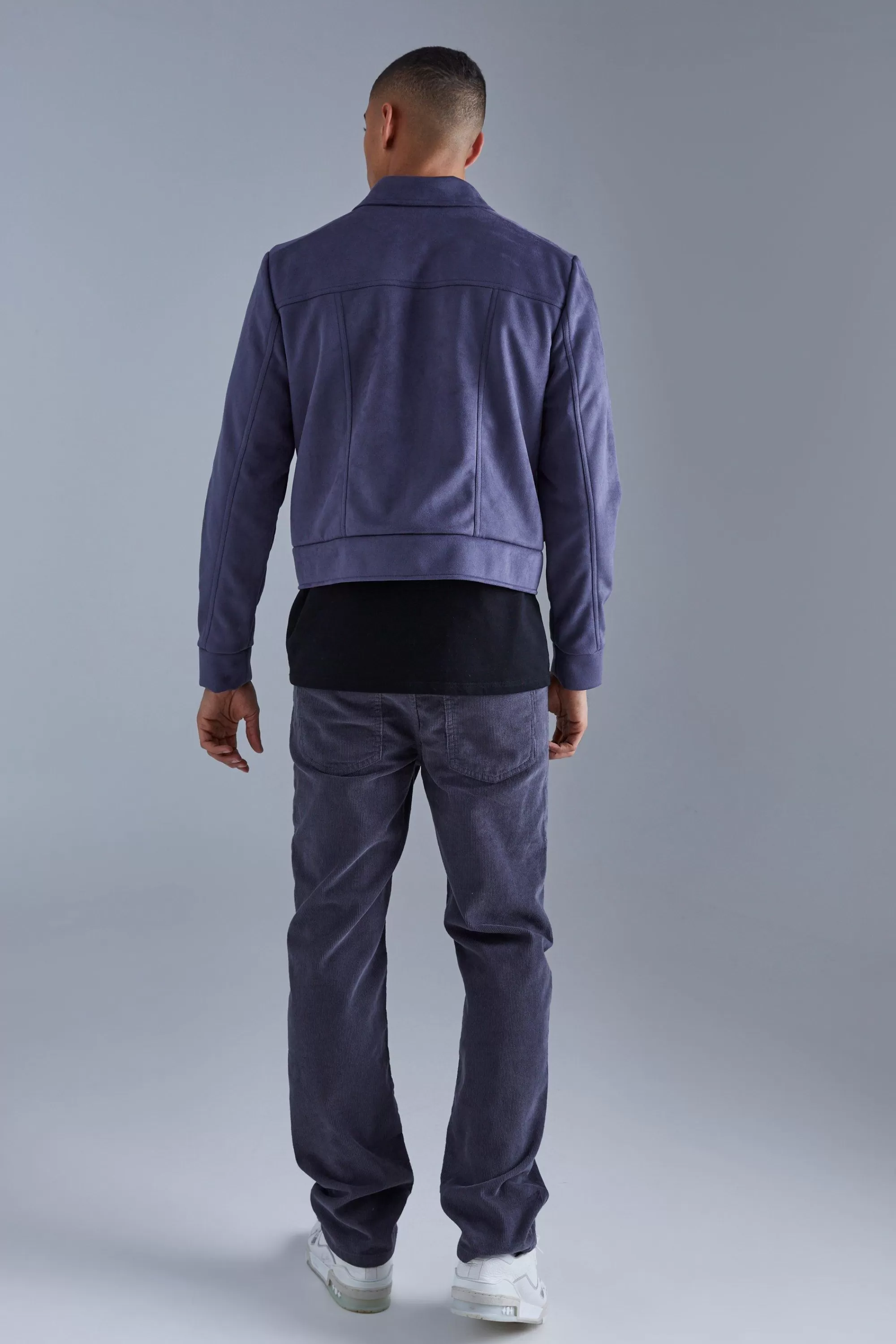 boohooMAN Boxy Faux Suede Collared Jacket | UK