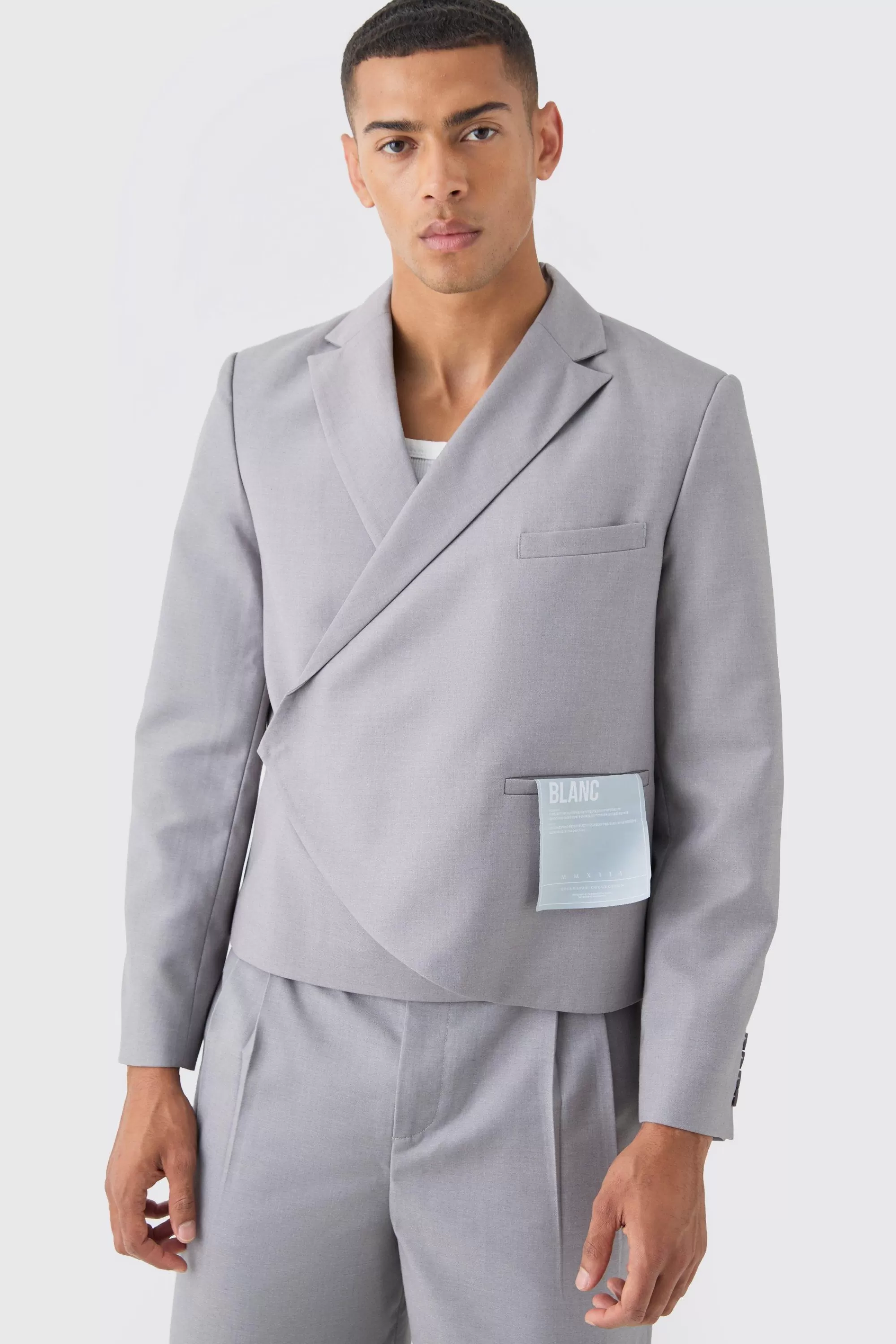 boohooMAN Boxy Fit Cropped Blazer With Wrap Over Detailing In | UK