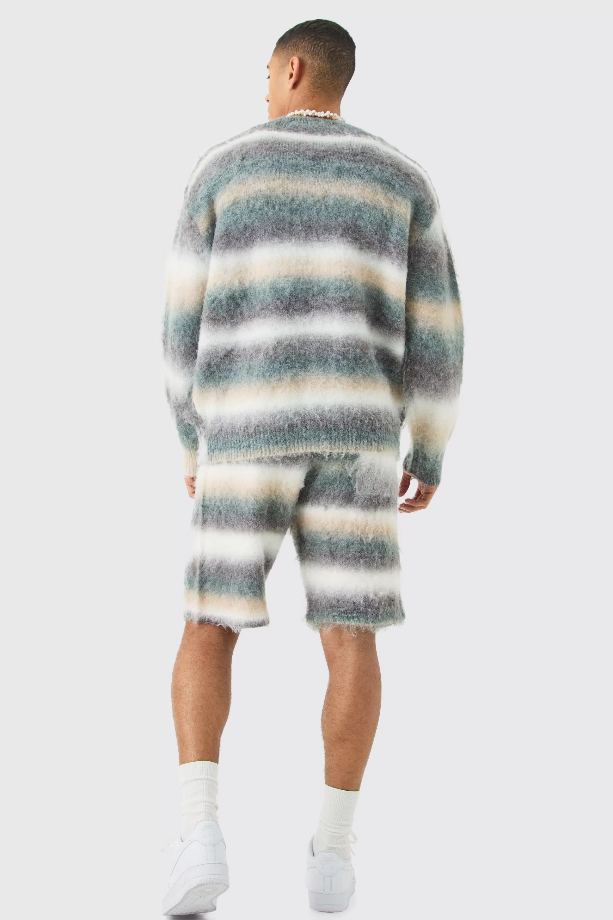 boohooMAN Boxy Fit Knitted Brushed Stripe Cardigan | UK