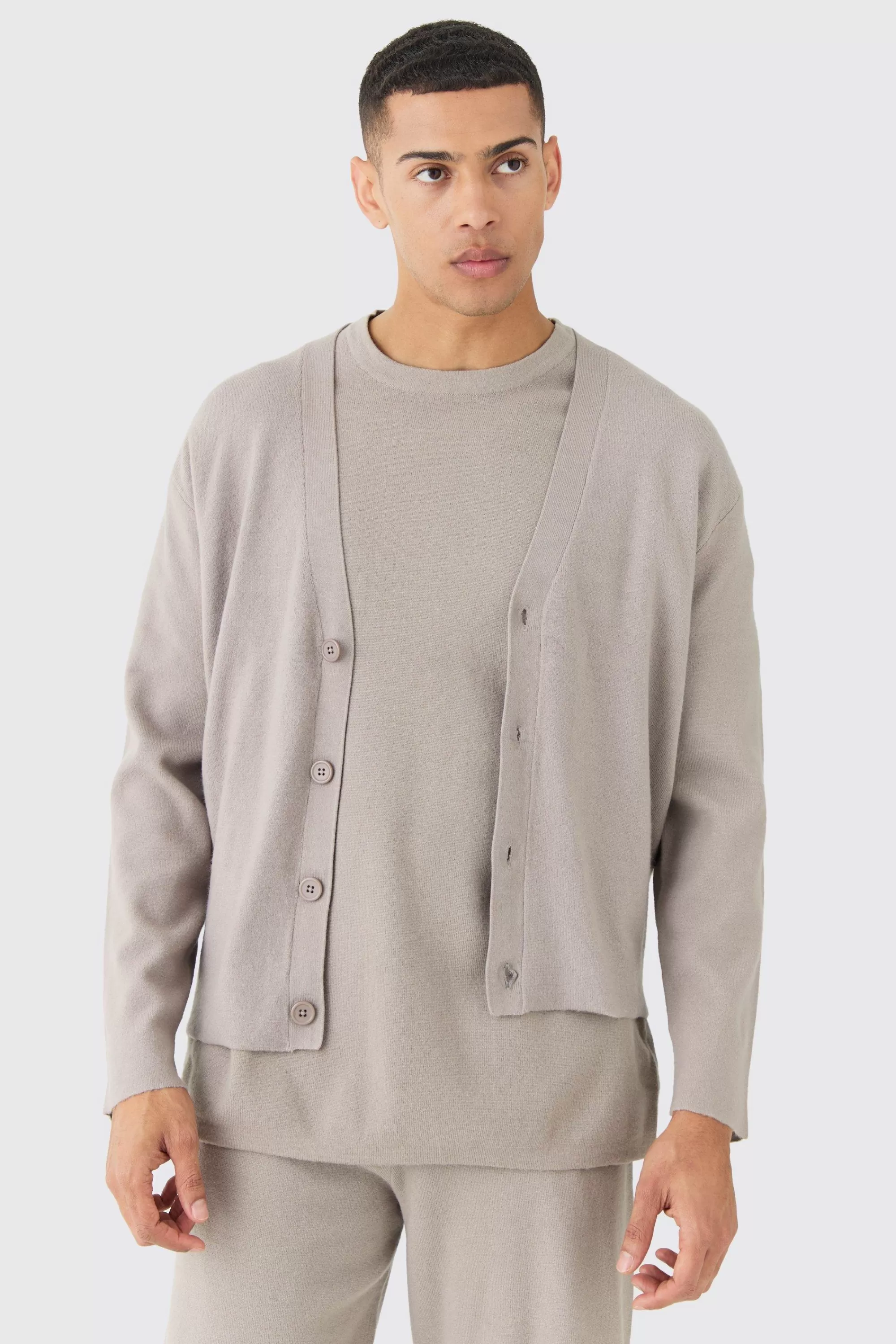 boohooMAN Boxy Fit Knitted Cardigan | UK