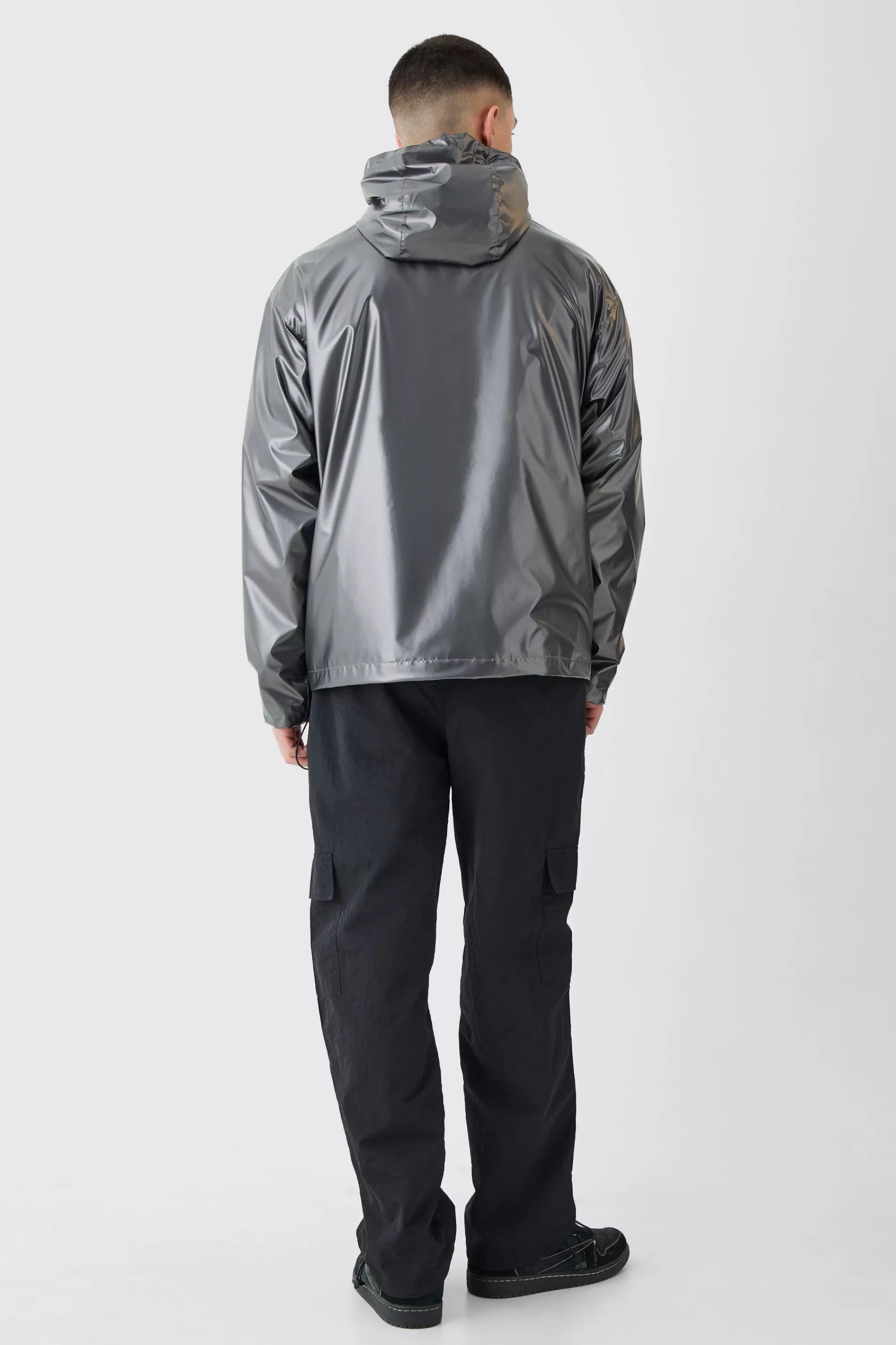 boohooMAN Boxy Fit Metallic Windbreaker | UK