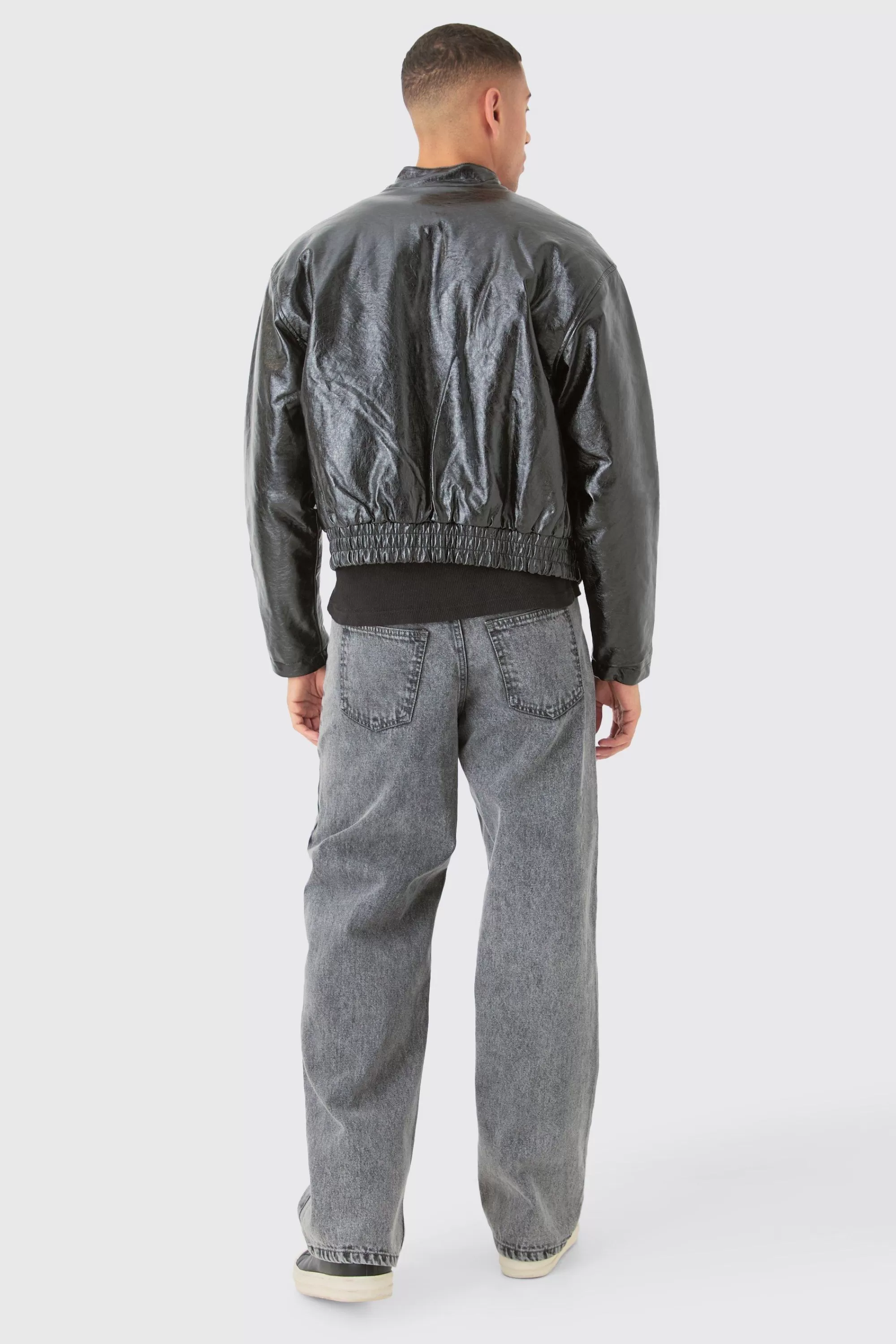 boohooMAN Boxy Fit Pu Panel Moto Bomber | UK