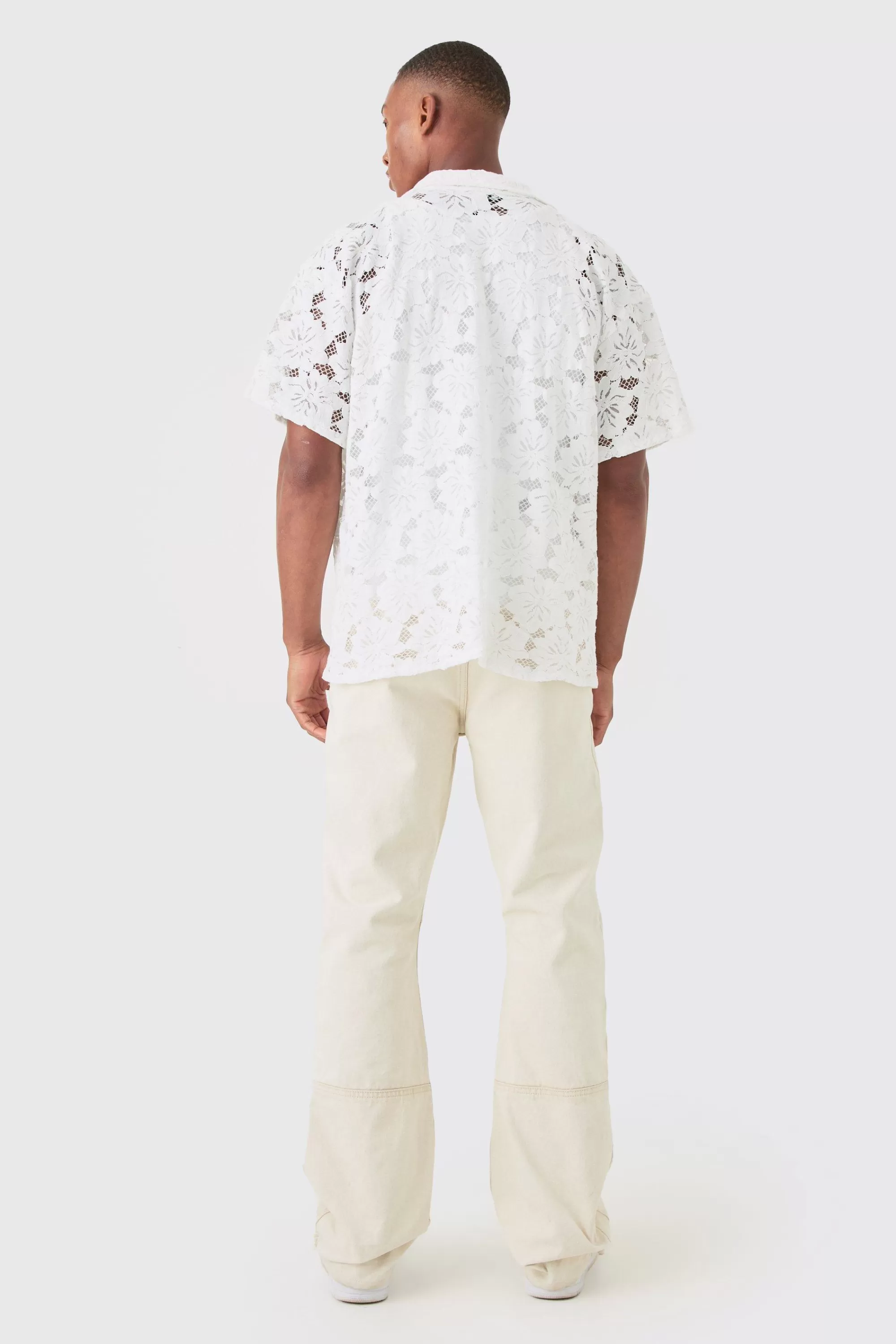 boohooMAN Boxy Floral Lace Shirt | UK