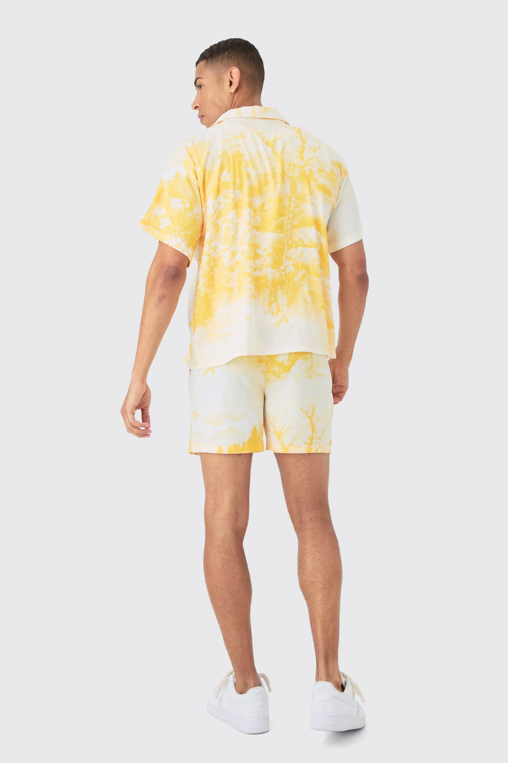 boohooMAN Boxy Floral Short Sleeve Satin Shirt & Short Set | UK